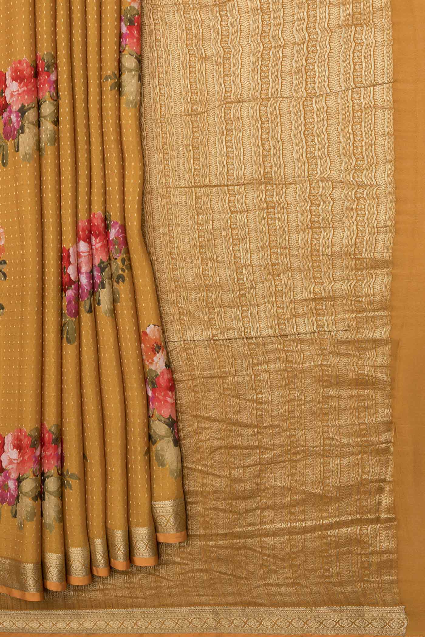 Mustard Mysore Crepe Saree - Image 4