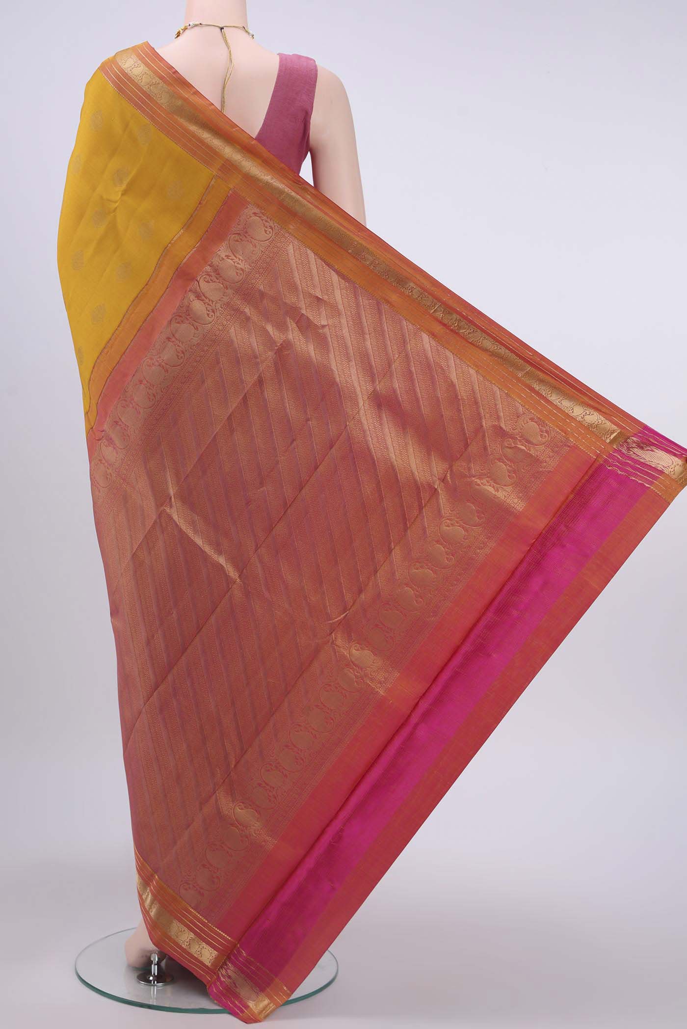 Mustard Dual Tone Nangavalli Silk [ Salem ] Saree - Image 3