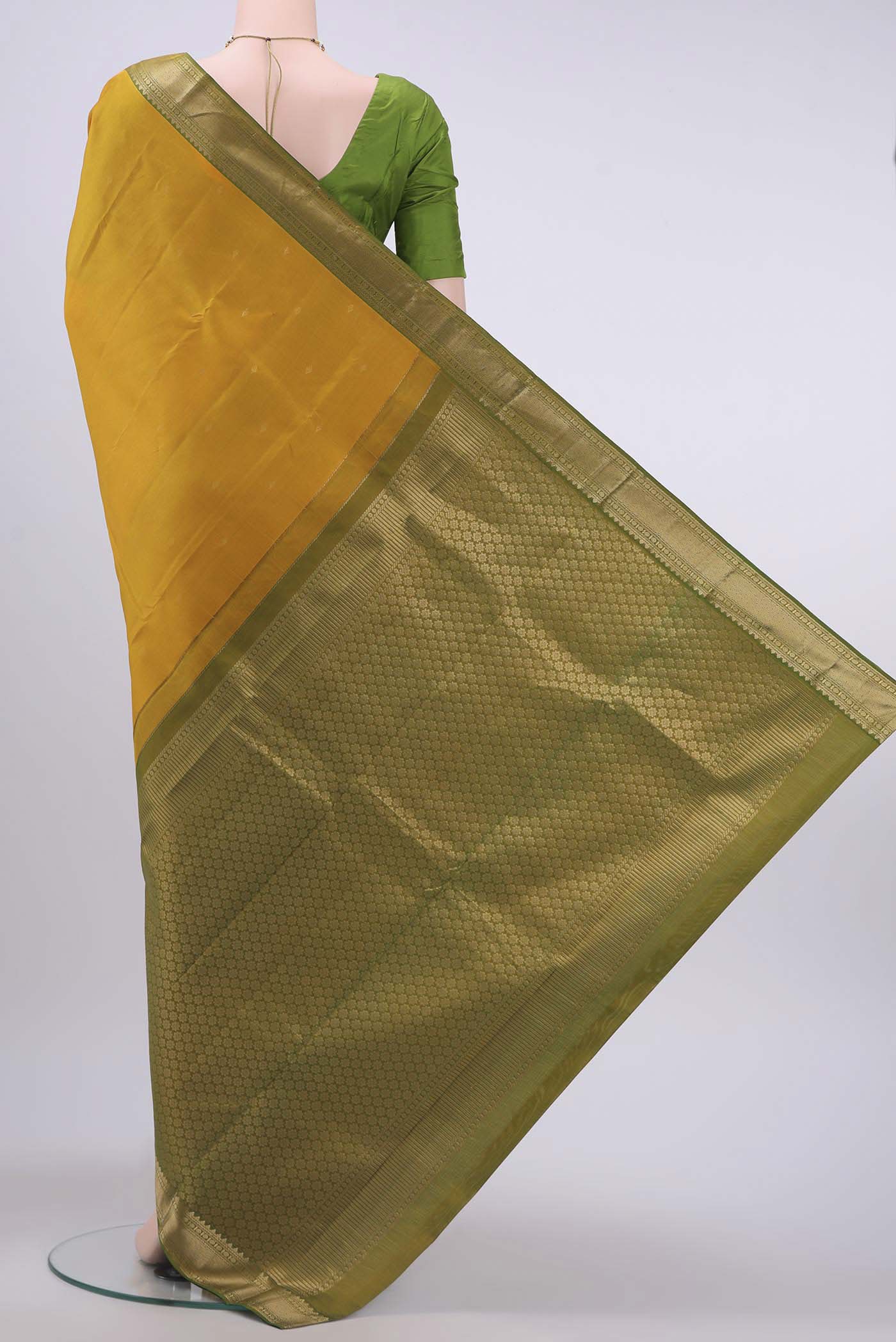 Mustard Dual Tone Nangavalli Silk [ Salem ] Saree - Image 3