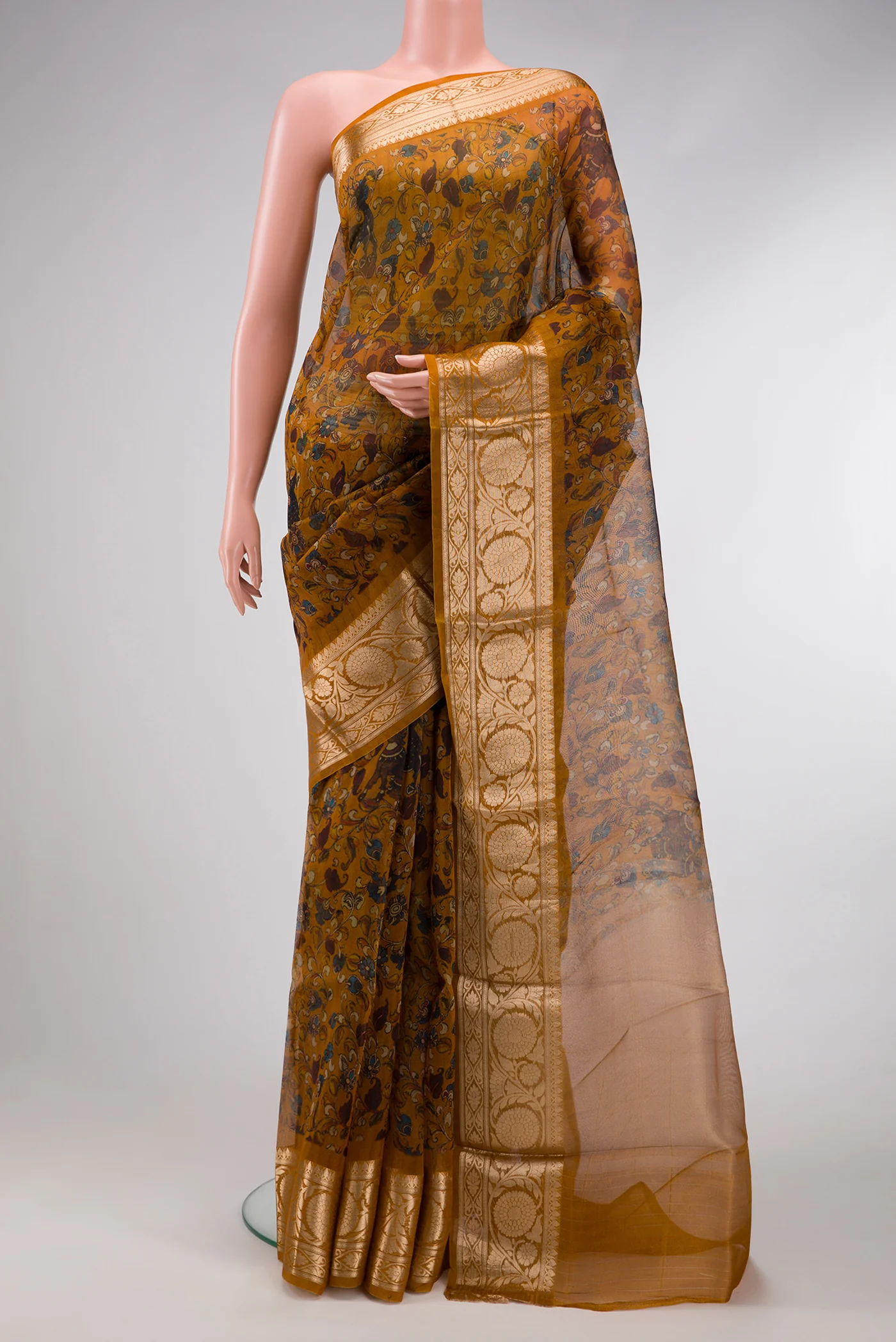 Mustard Organza Silk Saree