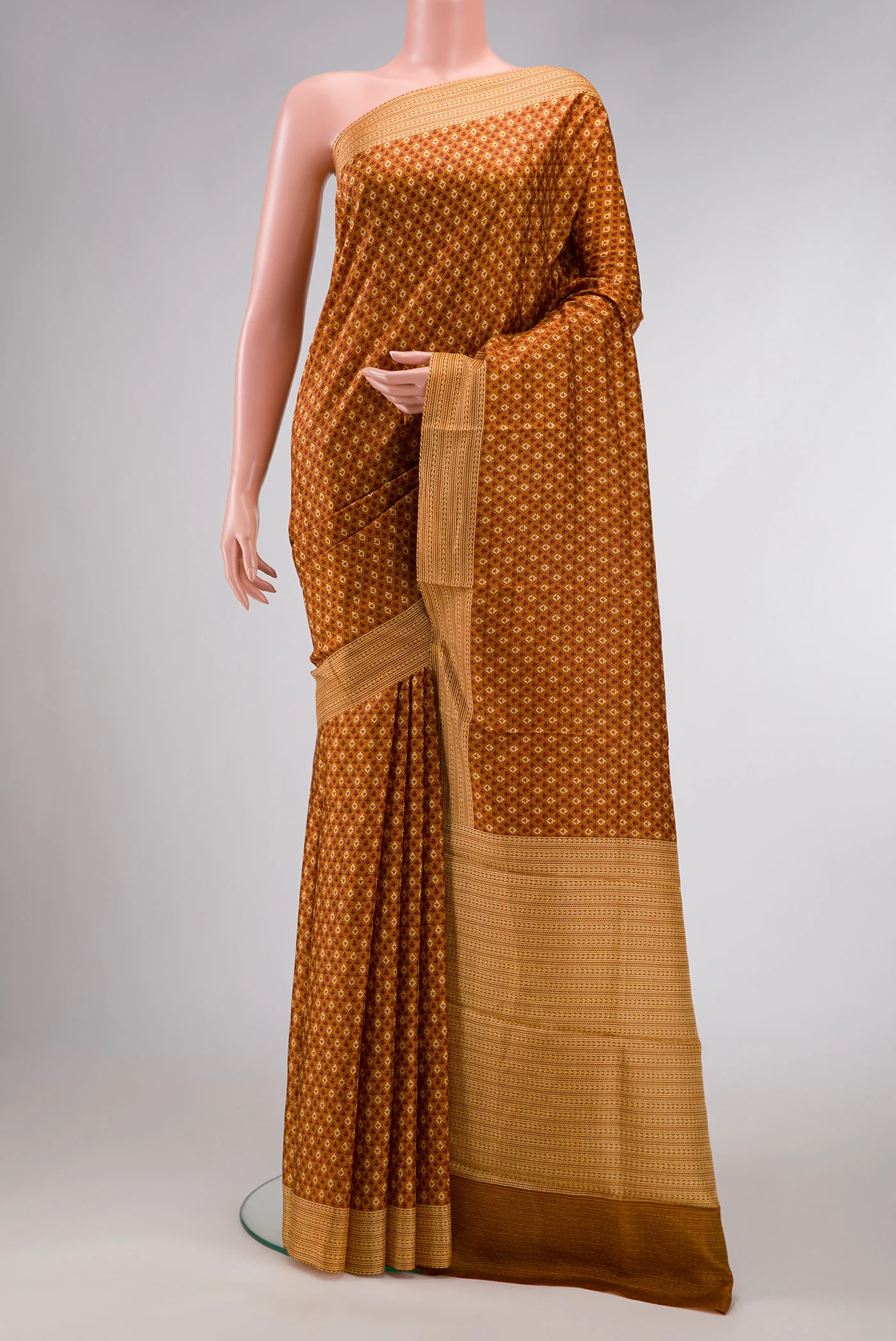 Mustard Printed Silk Saree
