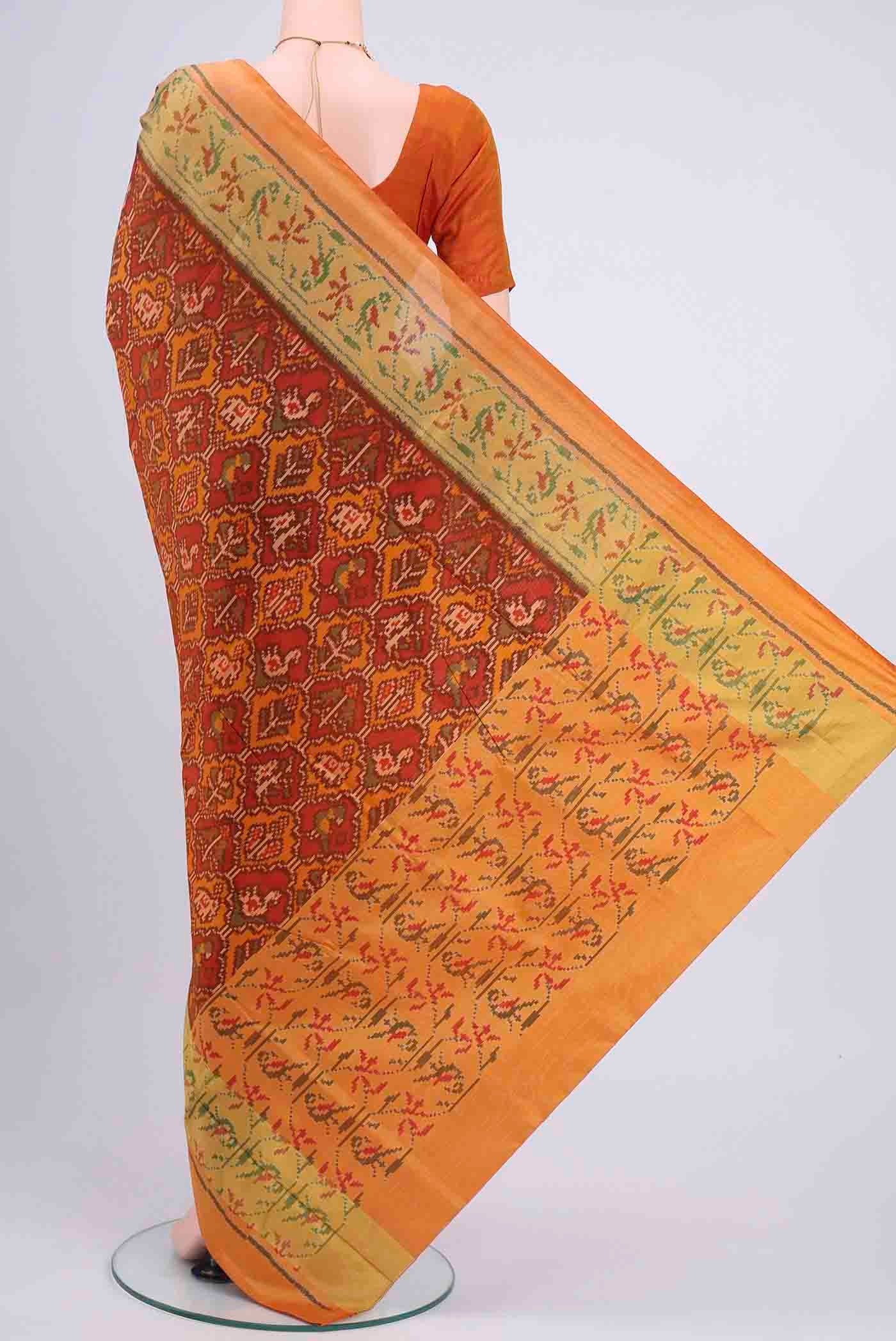 Rust Rajkot Patola Silk Saree - Image 3