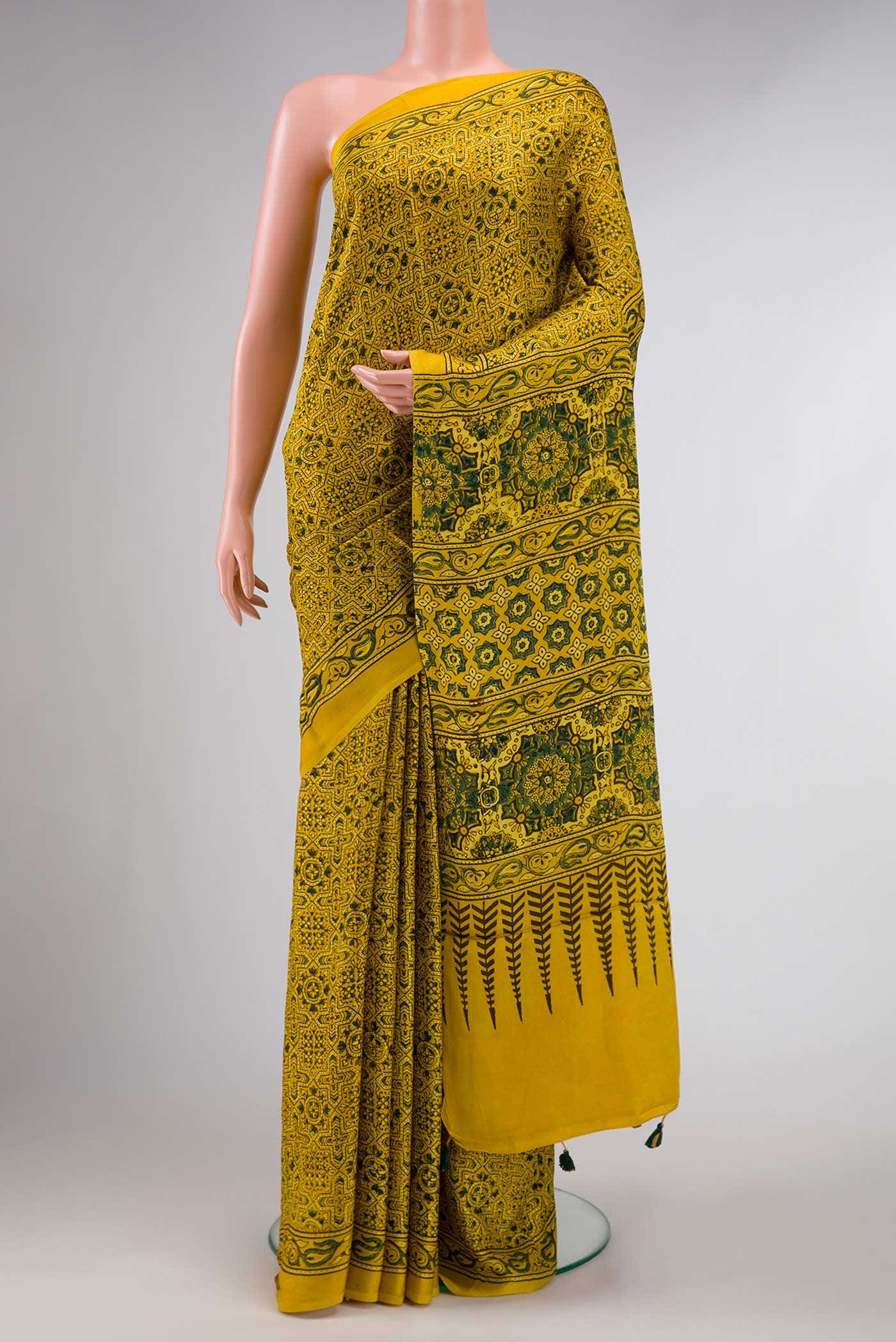 Mustard Dual Tone Satin Silk Saree