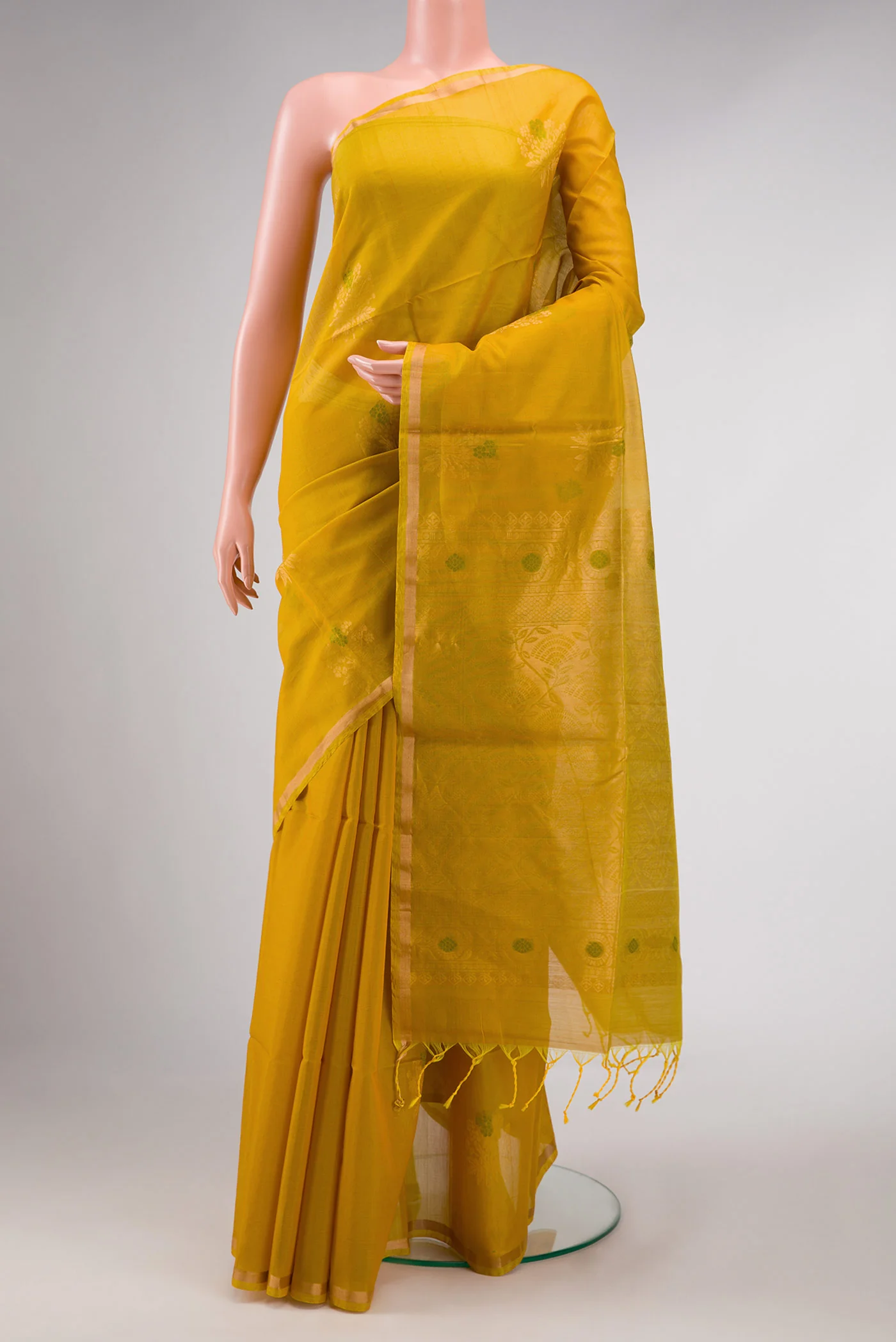 Mustard Dual Tone Silk Cotton Saree