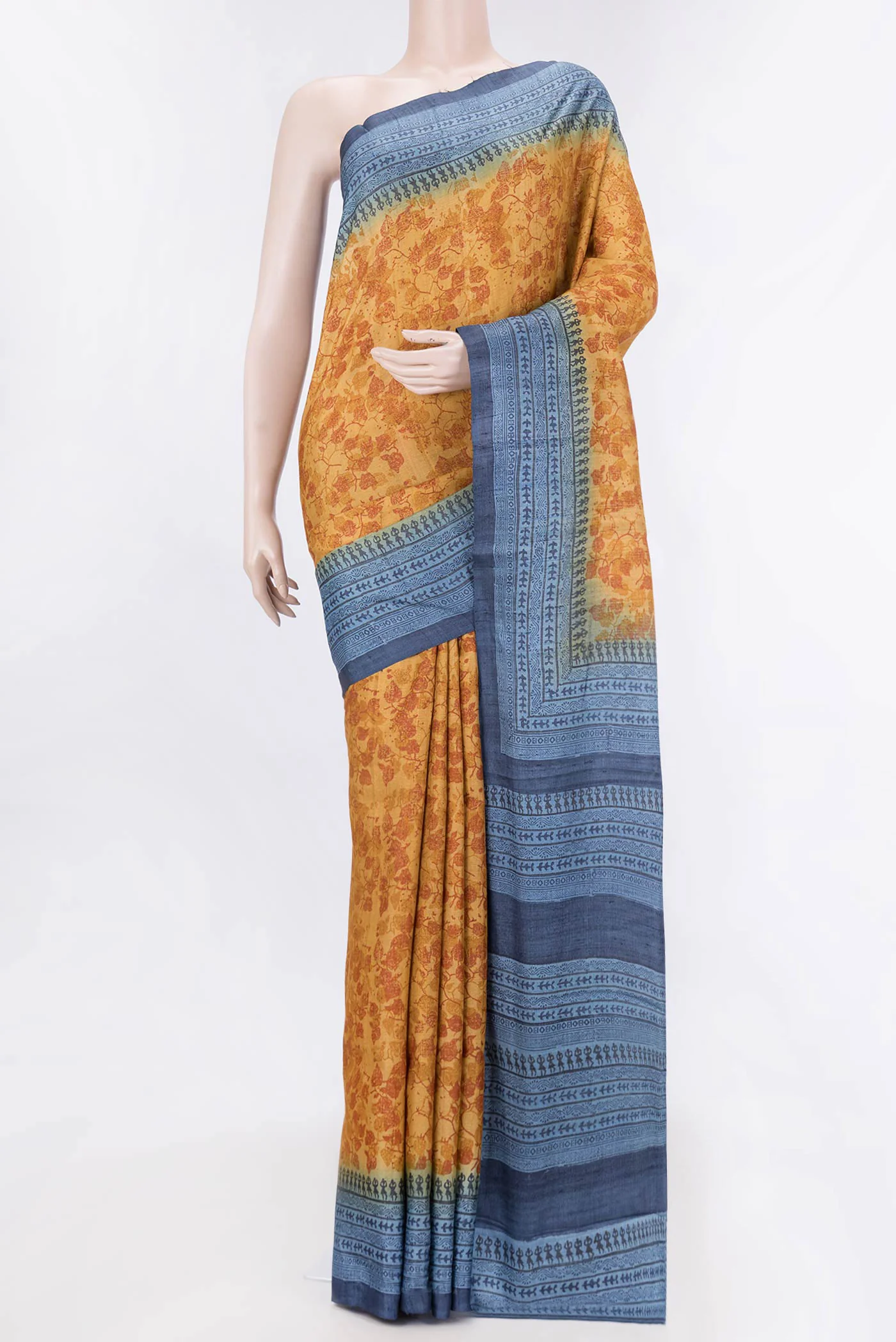 Mustard Dual Tone Tussar Silk Saree
