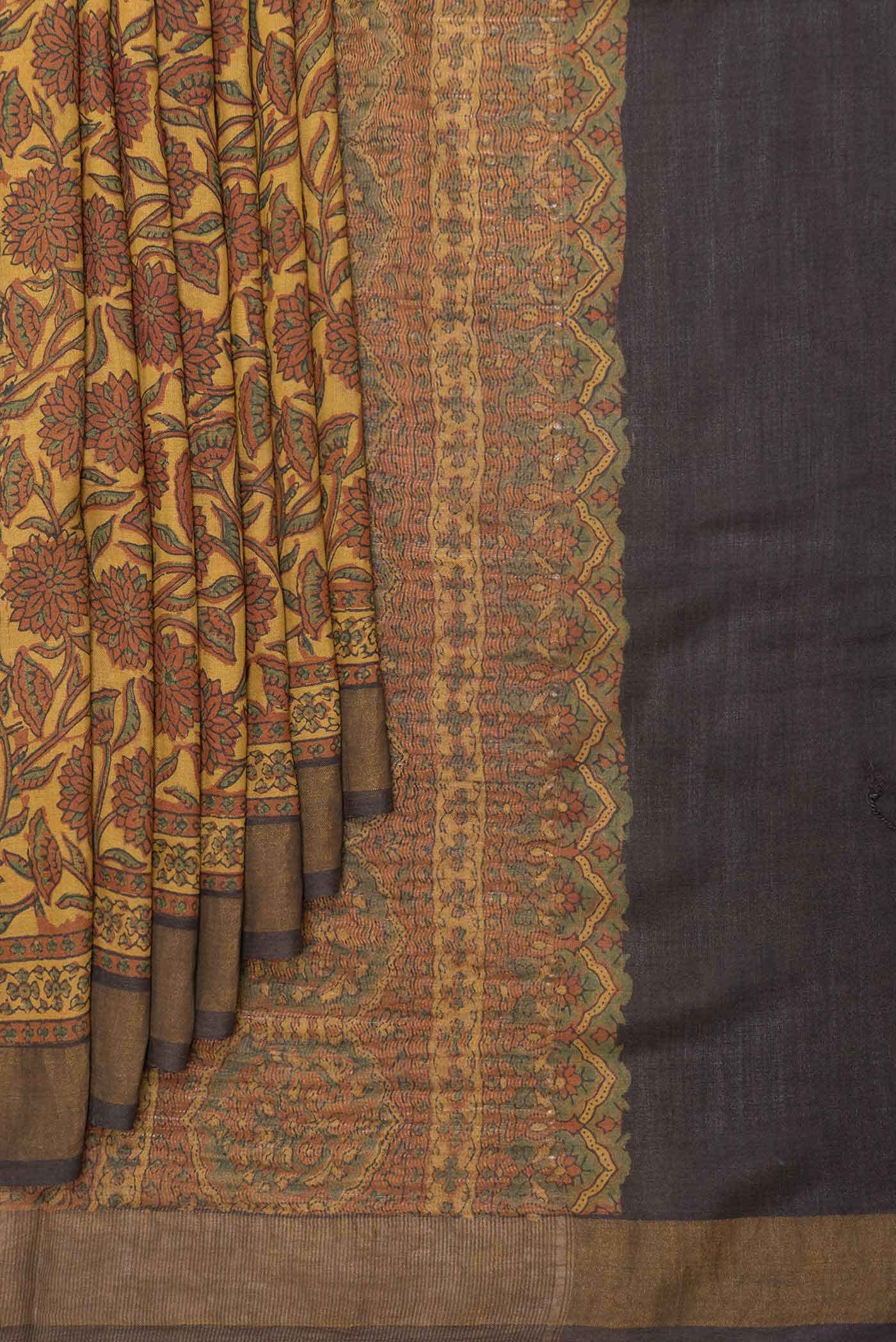 Mustard Dual Tone Tussar Silk Saree - Image 2