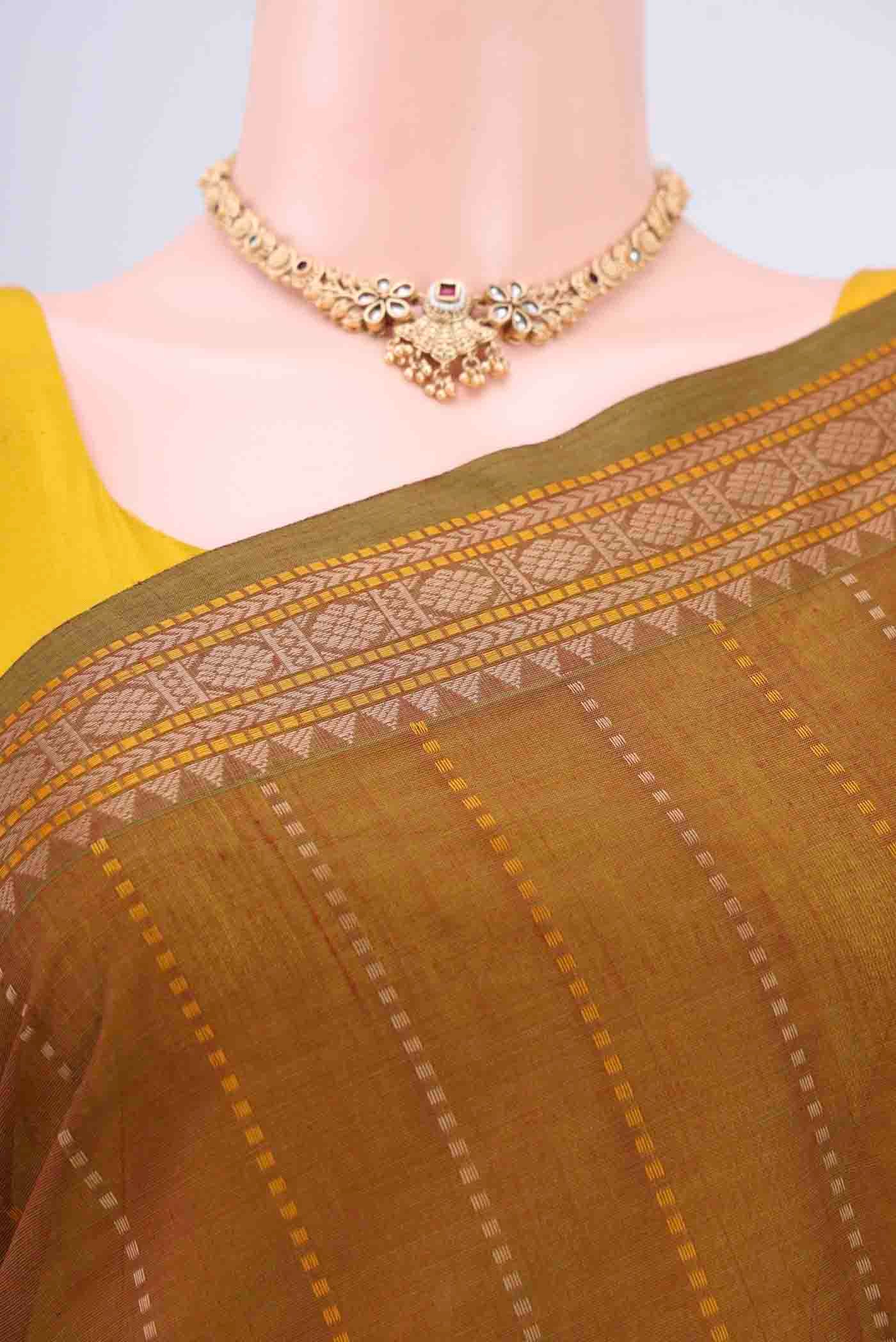 Mustard Kanchi Cotton Saree - Image 2
