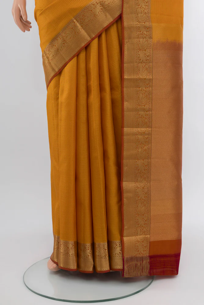 Mustard Kanchipuram Silk Saree - Image 3