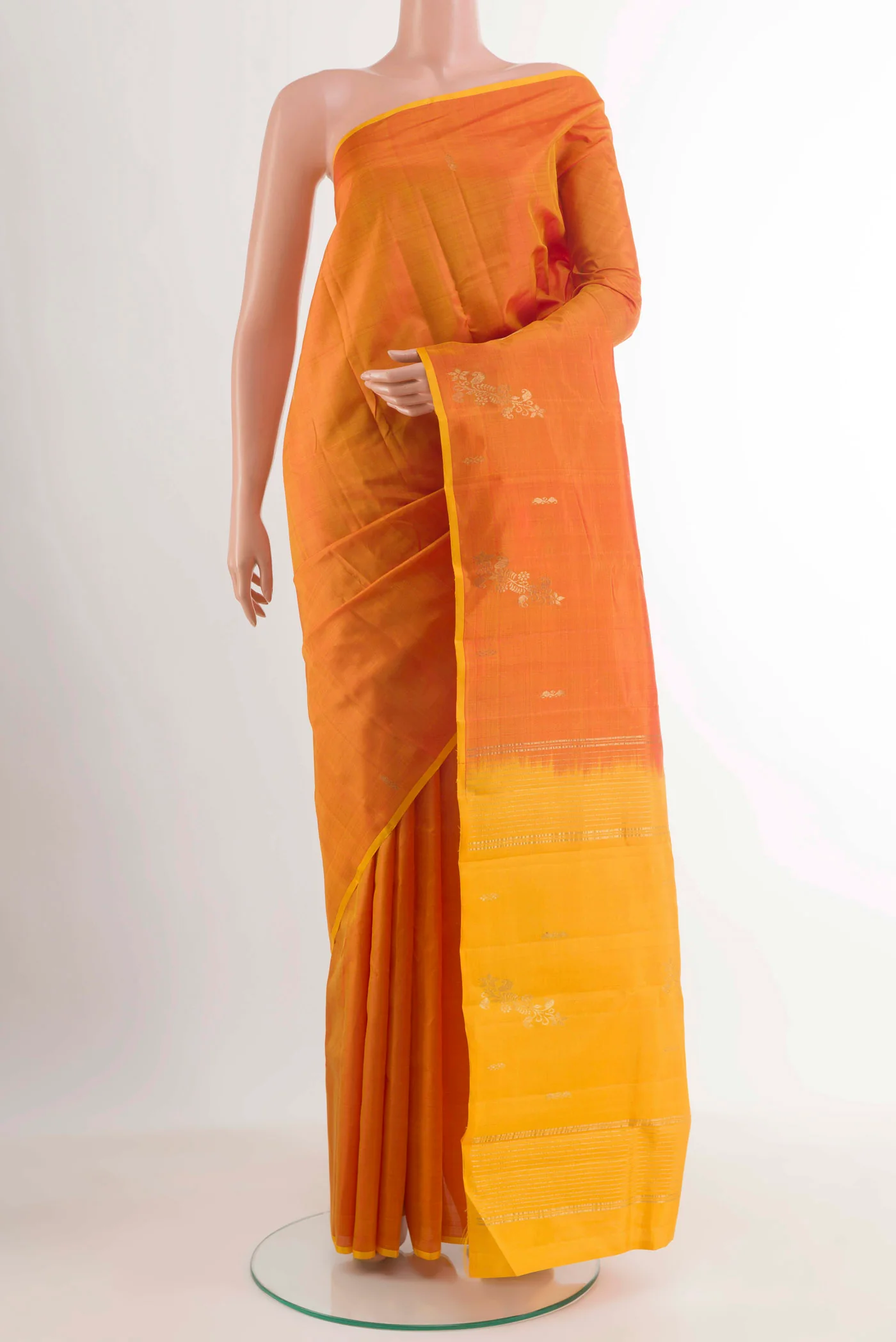 Brick Orange Kanchipuram Silk Saree