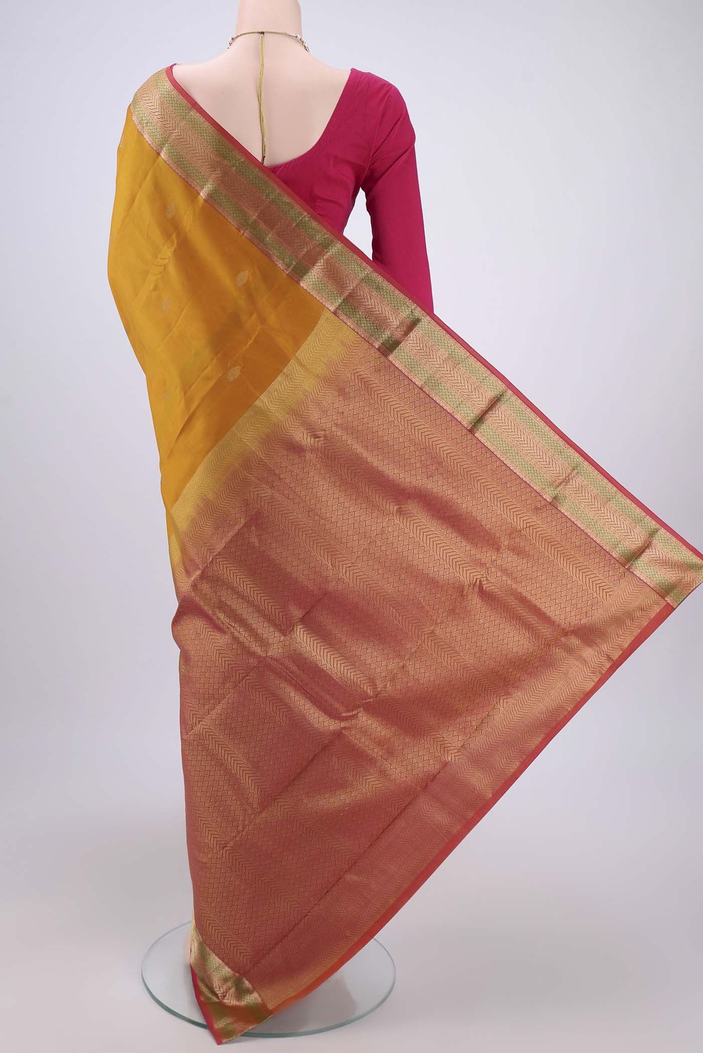Mustard Kanchipuram Silk Saree - Image 3