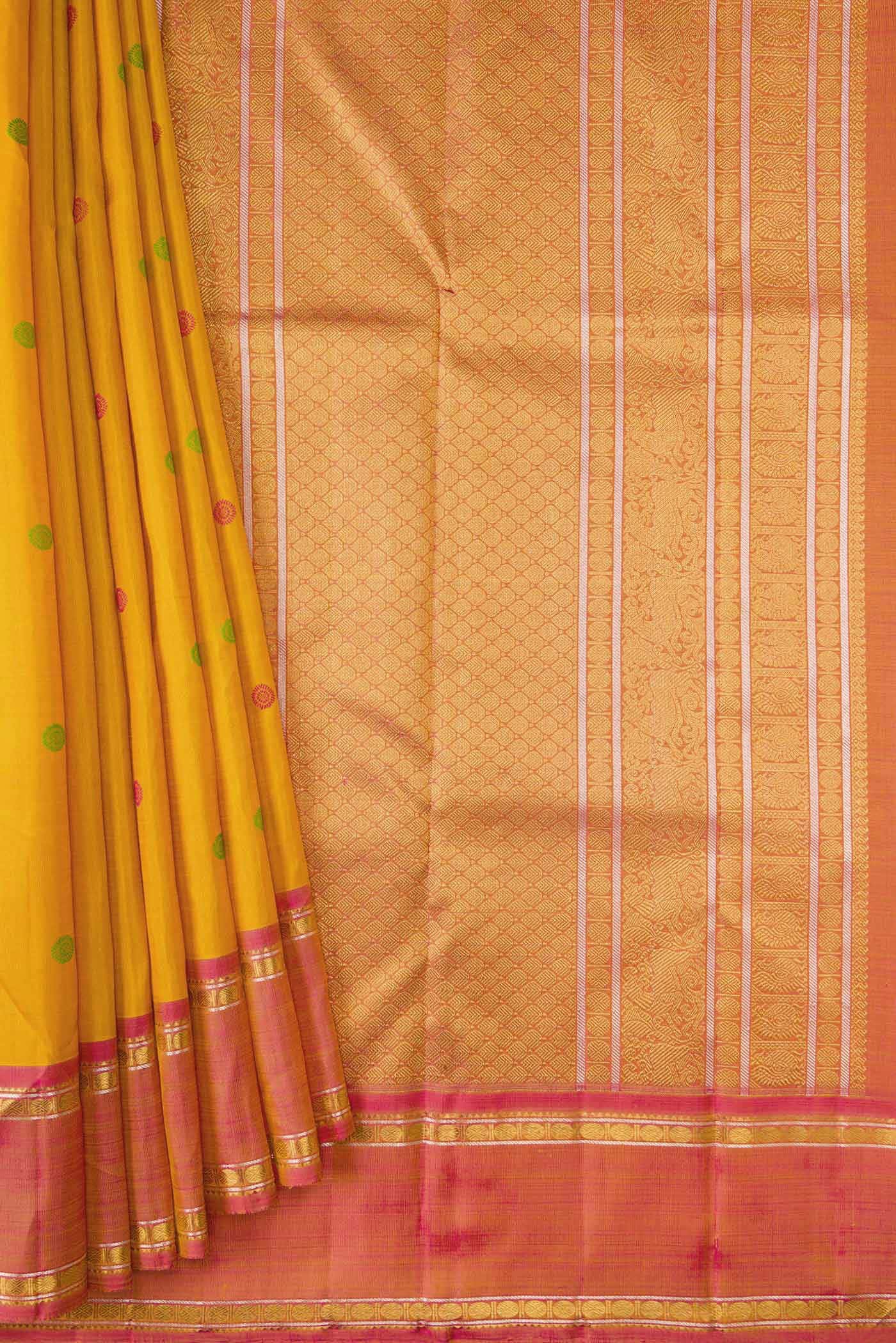 Pure Silk Pure Zari Mustard Kanchipuram Saree - Image 2