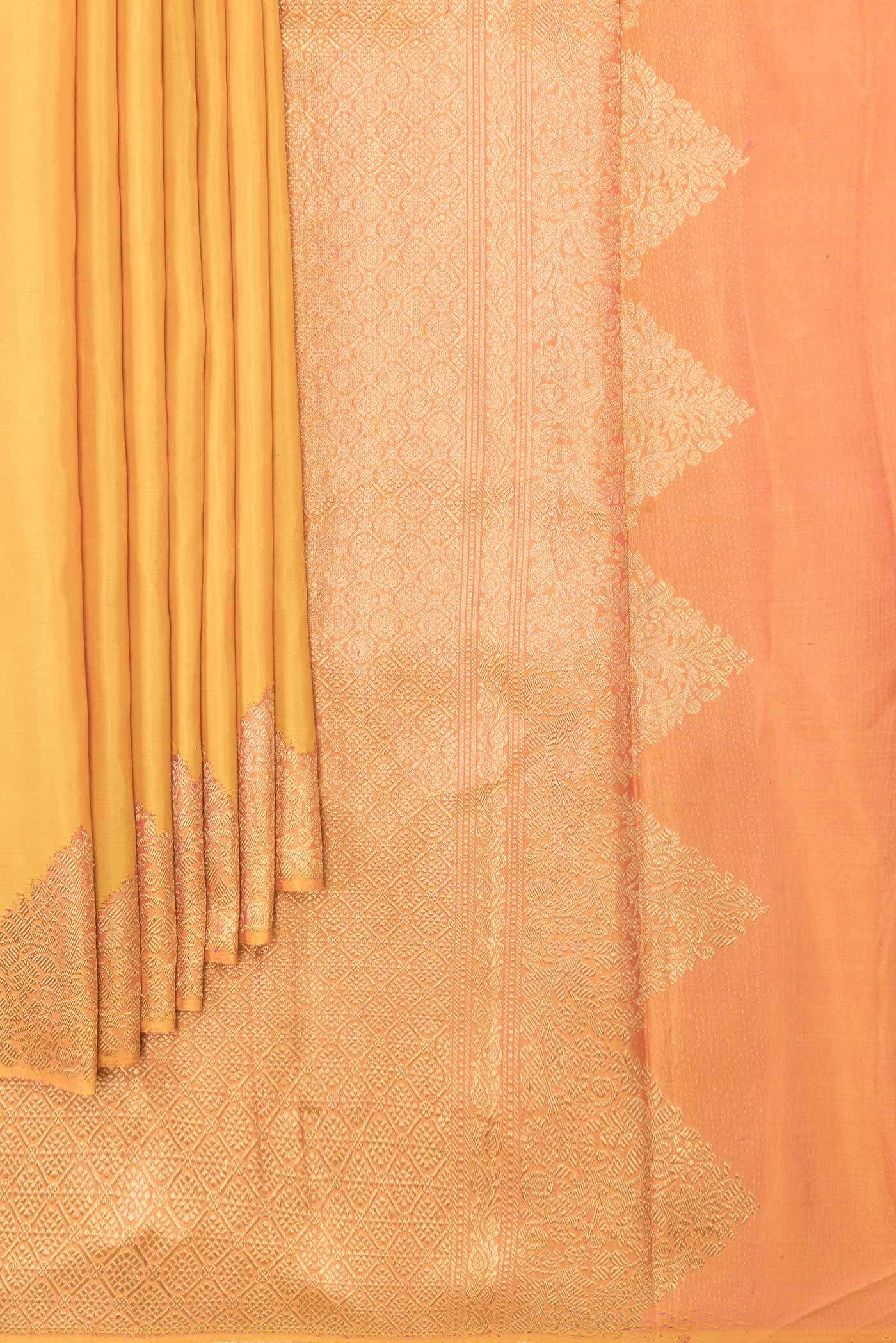 Pure Silk Pure Zari Mustard Kanchipuram Saree - Image 2