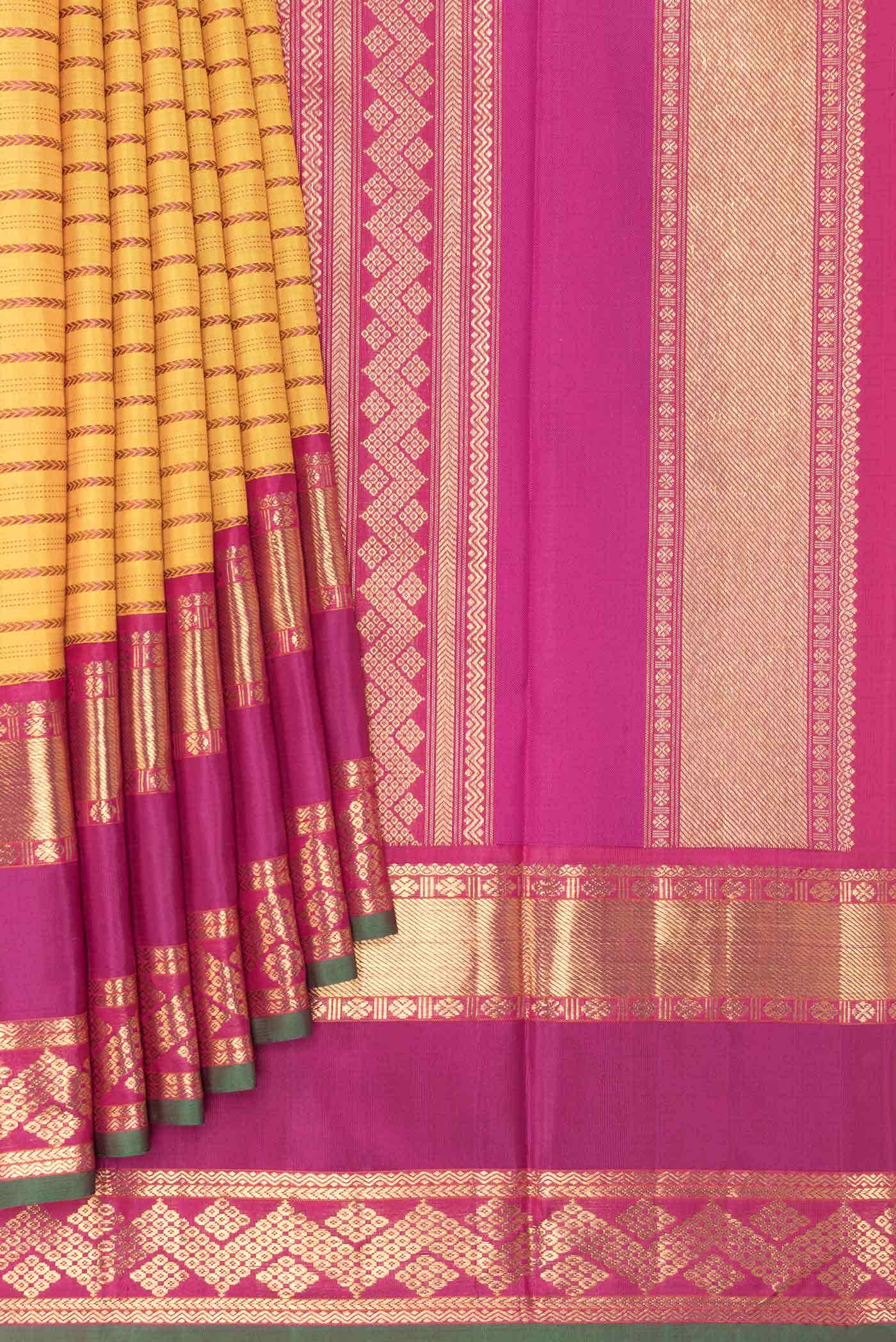 Pure Silk Pure Zari Mustard Kanjivaram Saree - Image 2