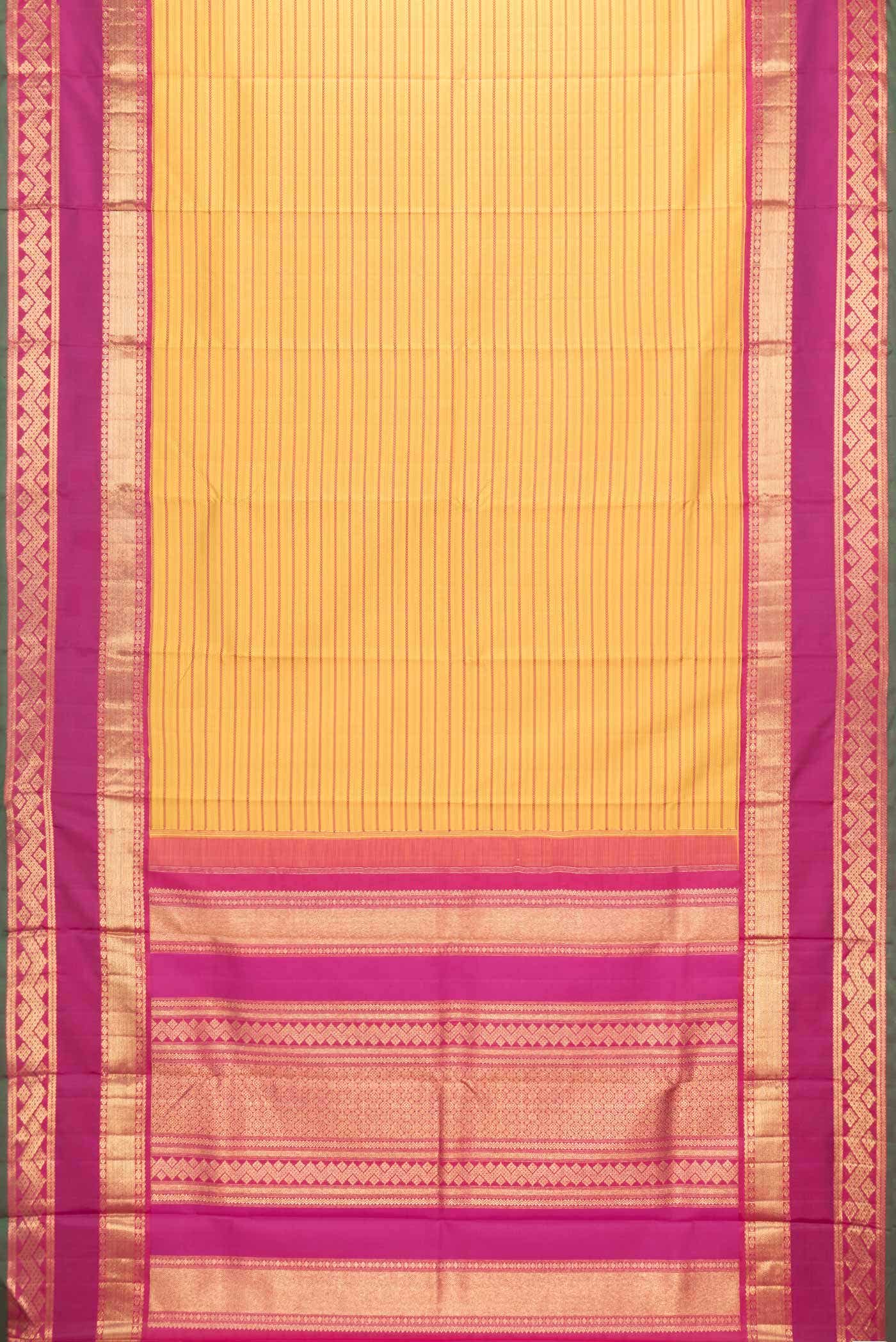 Pure Silk Pure Zari Mustard Kanjivaram Saree - Image 4