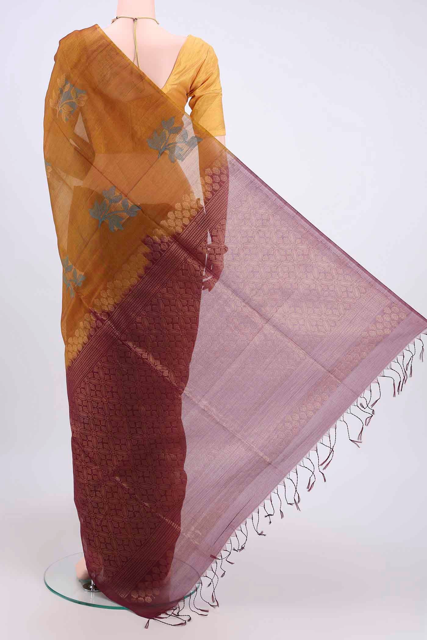Mustard Silk Cotton Saree - Image 3