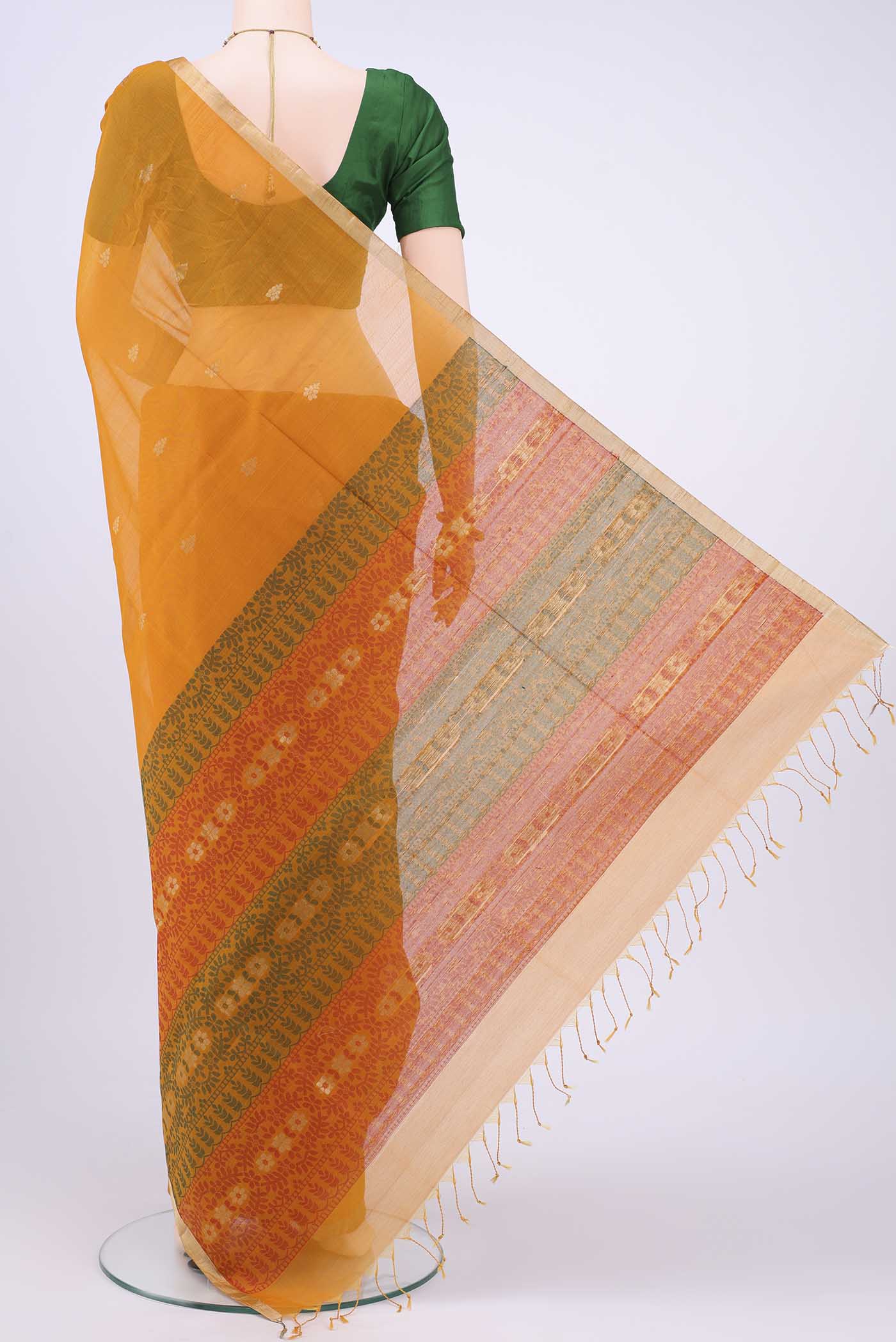 Mustard Silk Cotton Saree - Image 3
