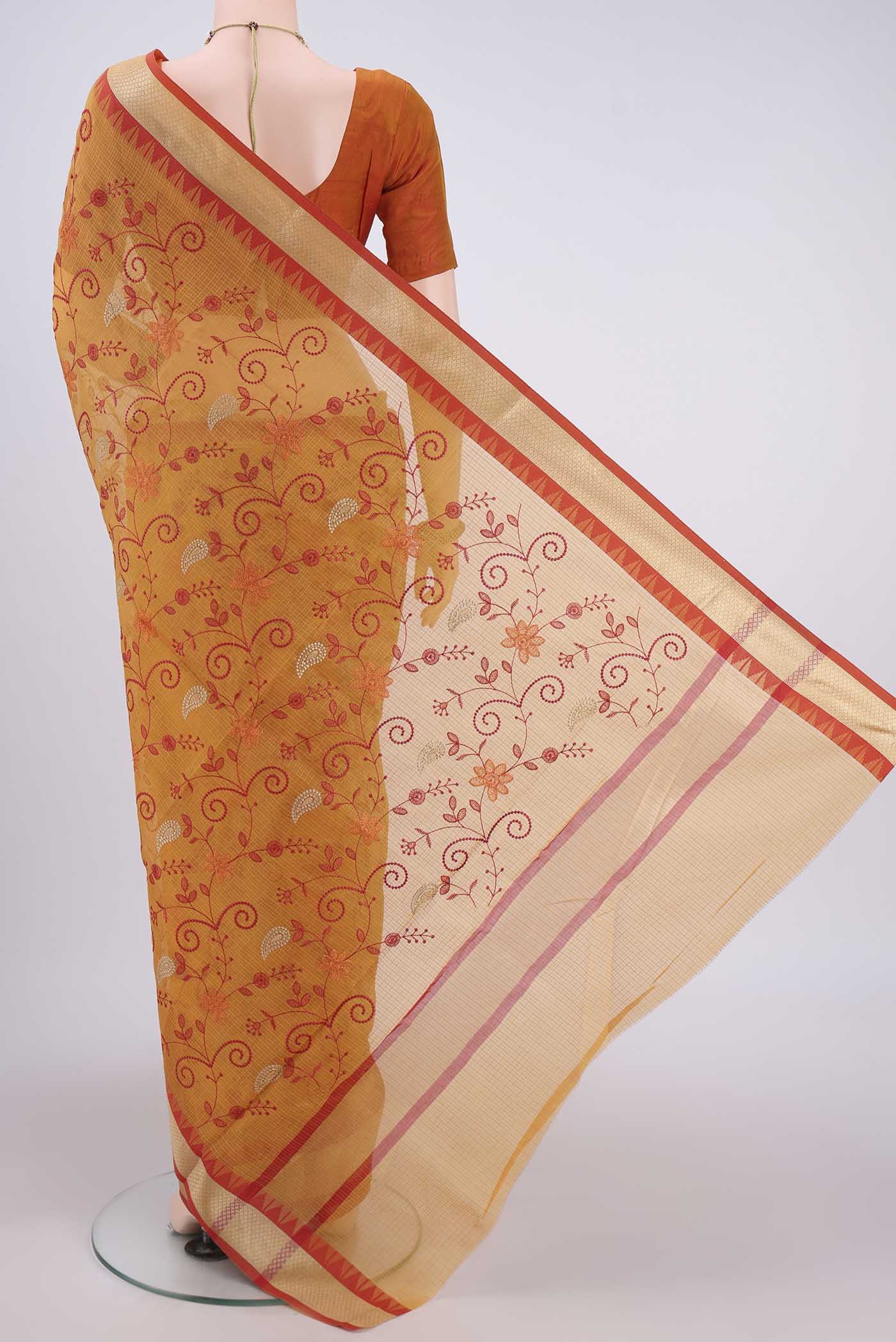 Mustard Blended Kota Cotton Saree - Image 3