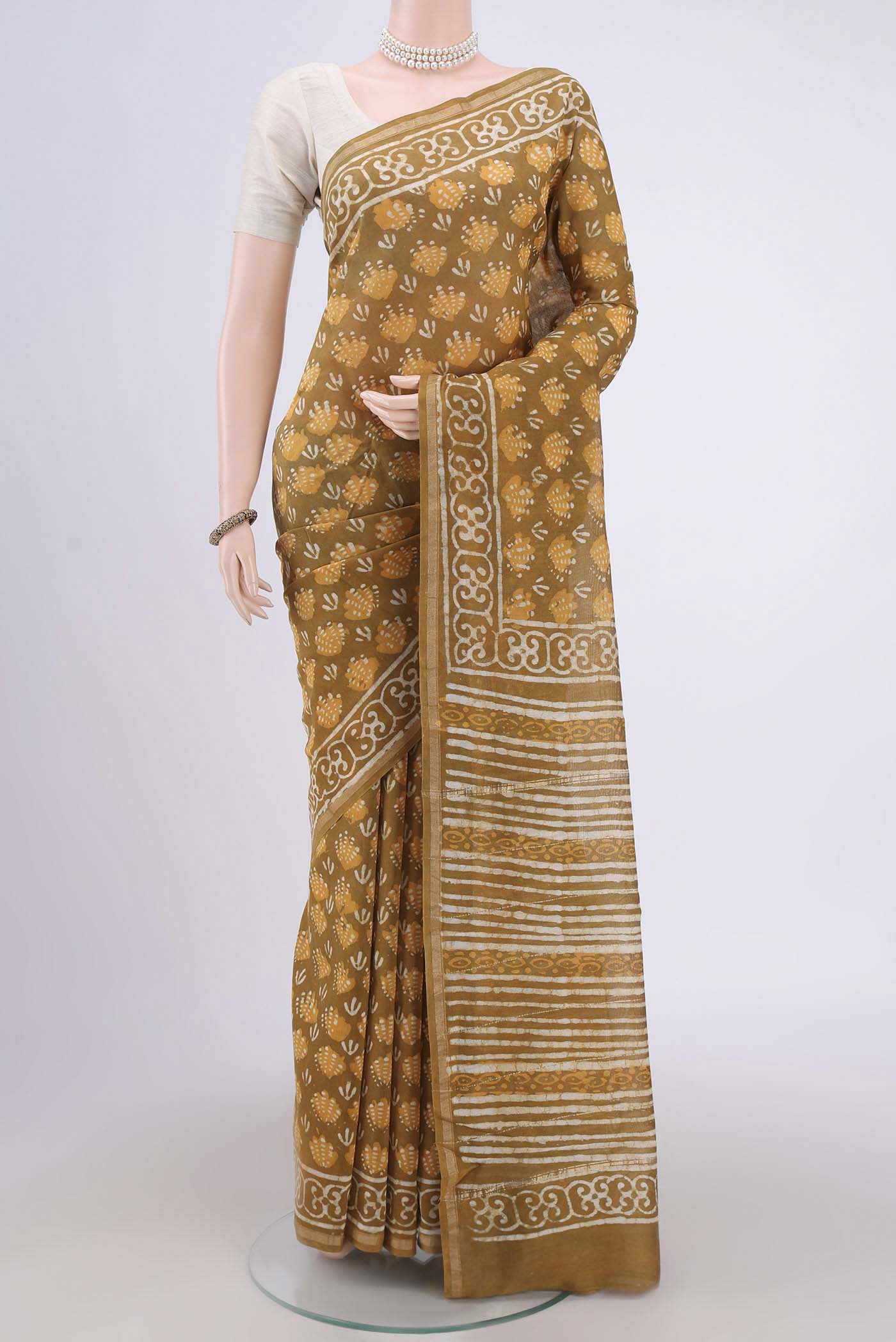 Mustard Chanderi Silk Cotton Saree