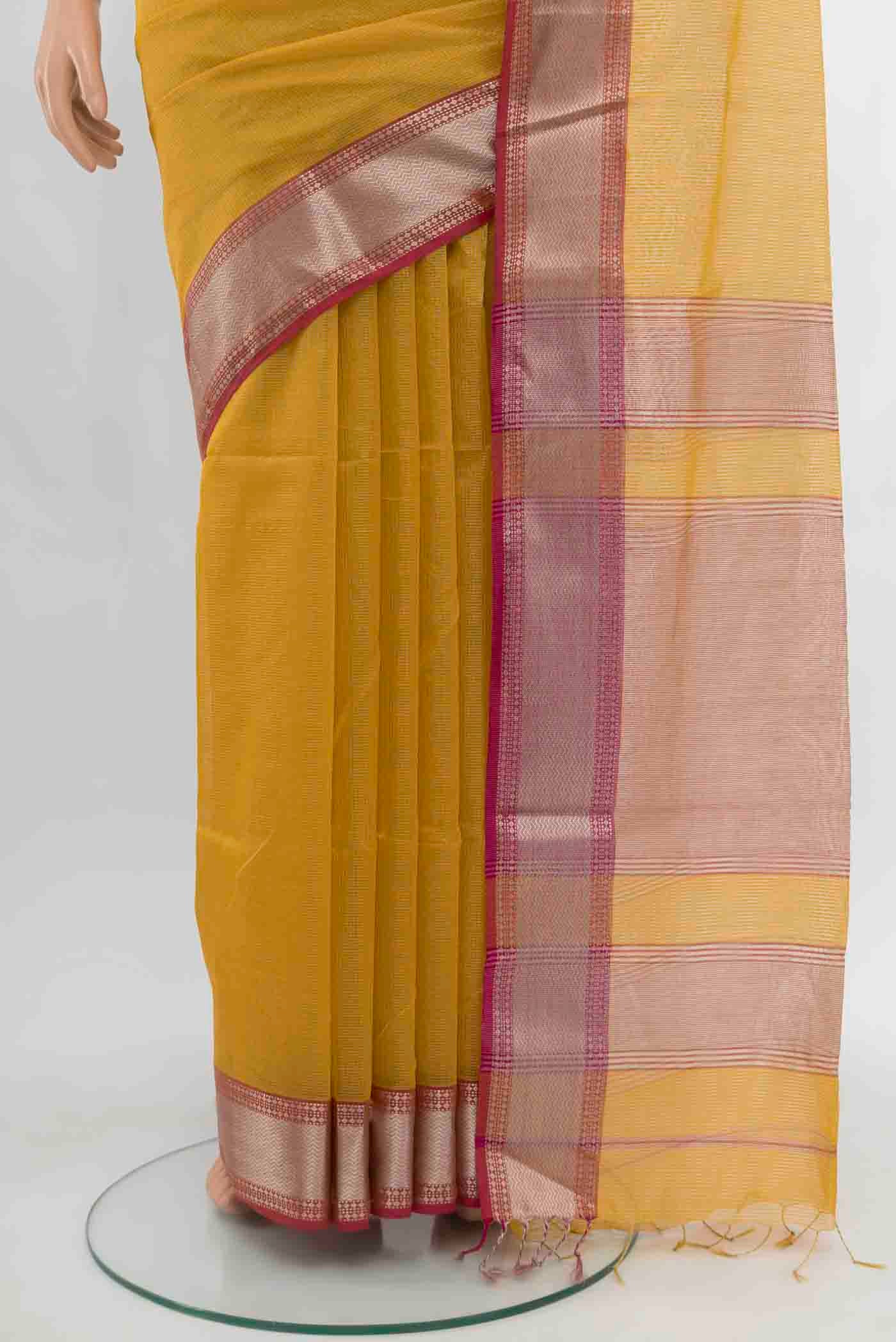 Mustard Maheshwari Silk Cotton Saree - Image 3