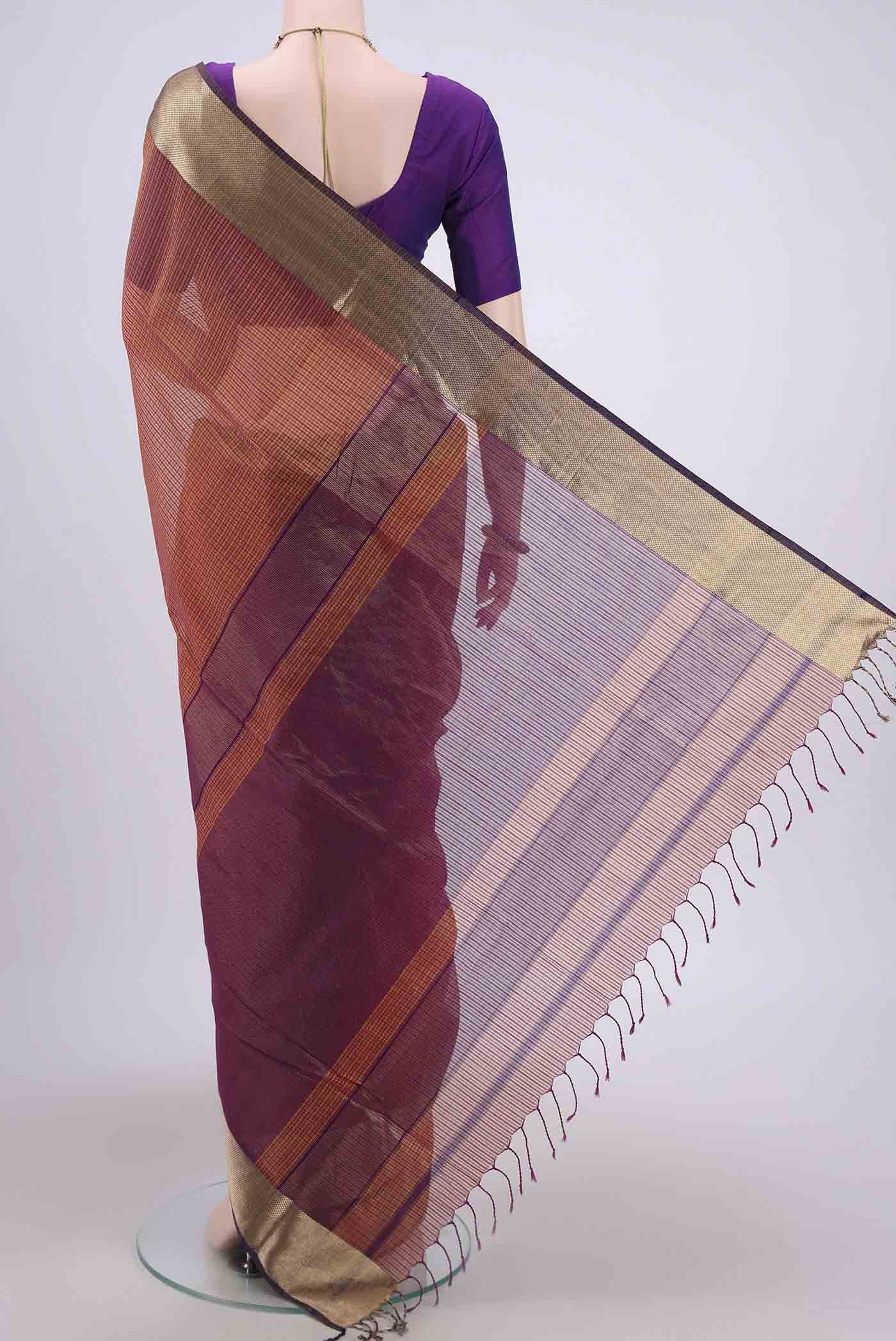 Mustard Maheshwari Silk Cotton Saree - Image 3