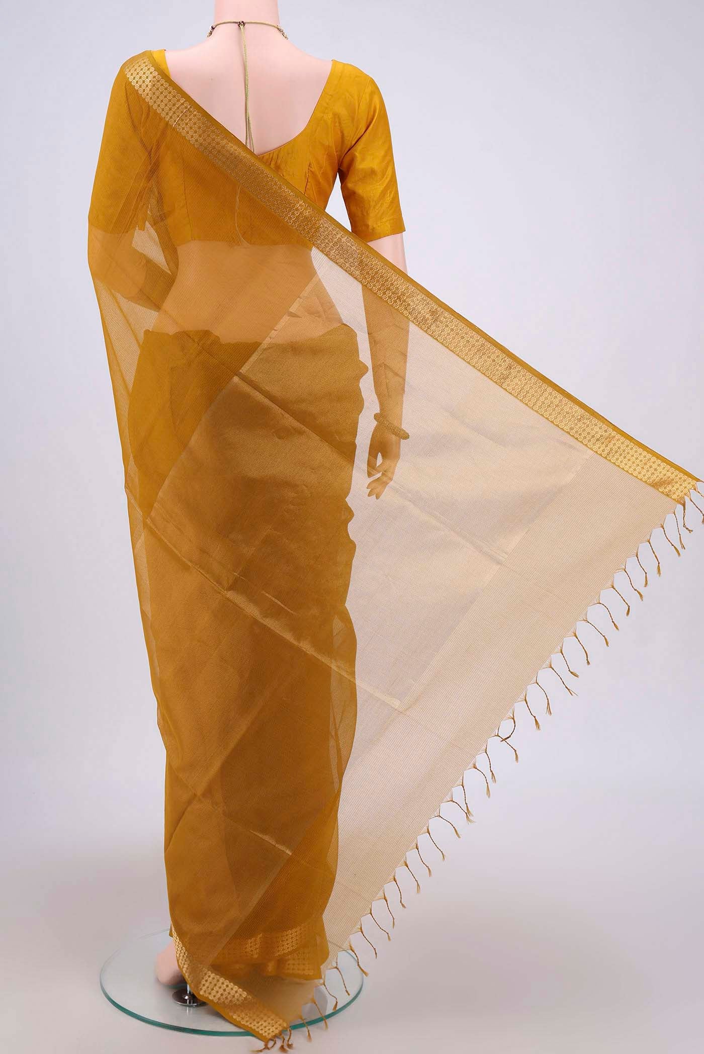 Mustard Maheshwari Silk Cotton Saree - Image 3