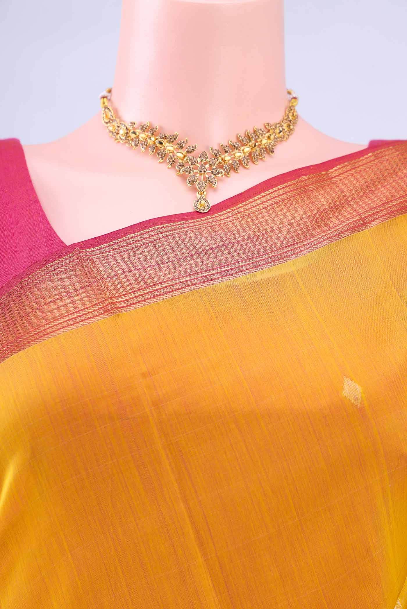 Mustard Maheshwari Silk Cotton Saree - Image 3