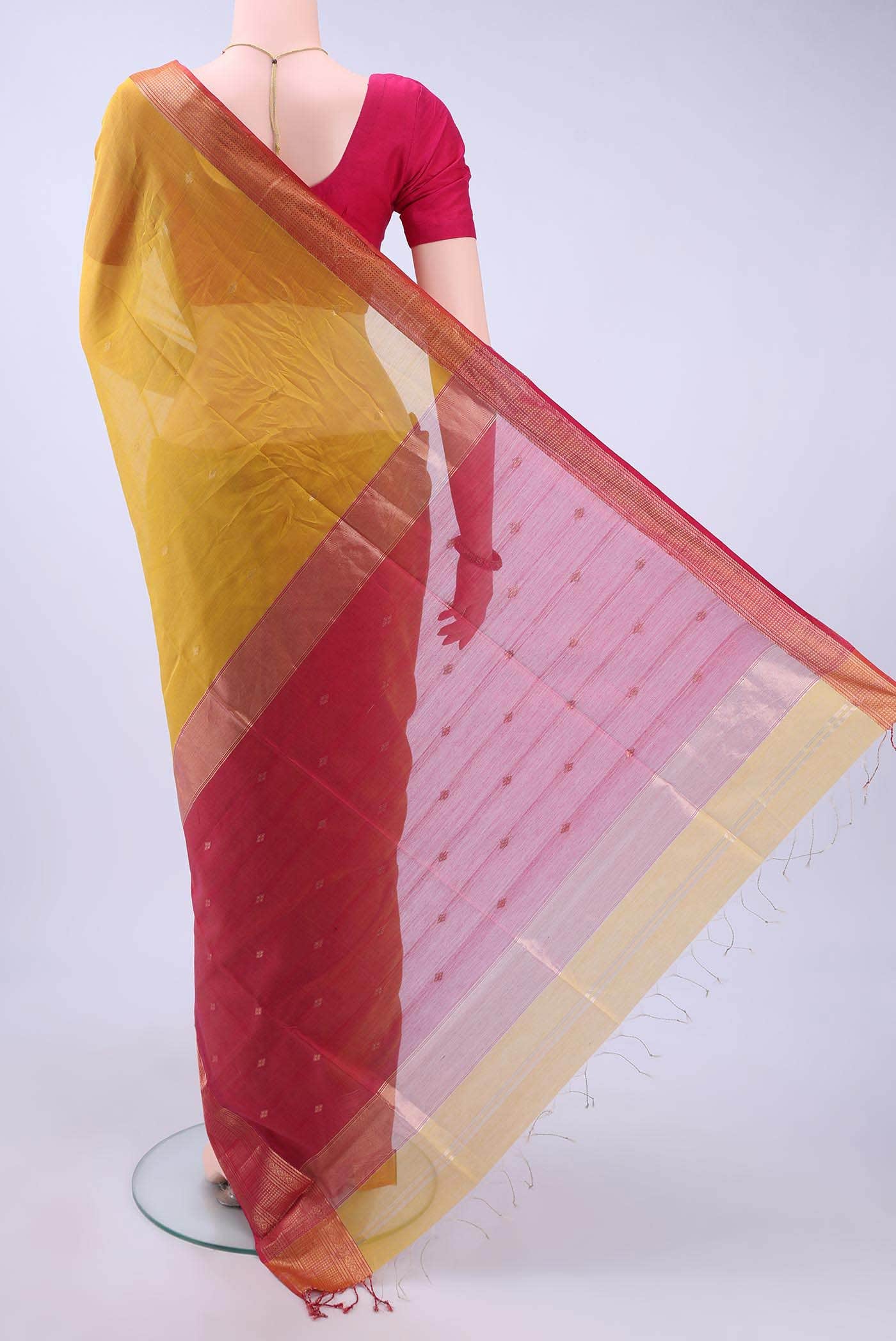 Mustard Maheshwari Silk Saree - Image 2