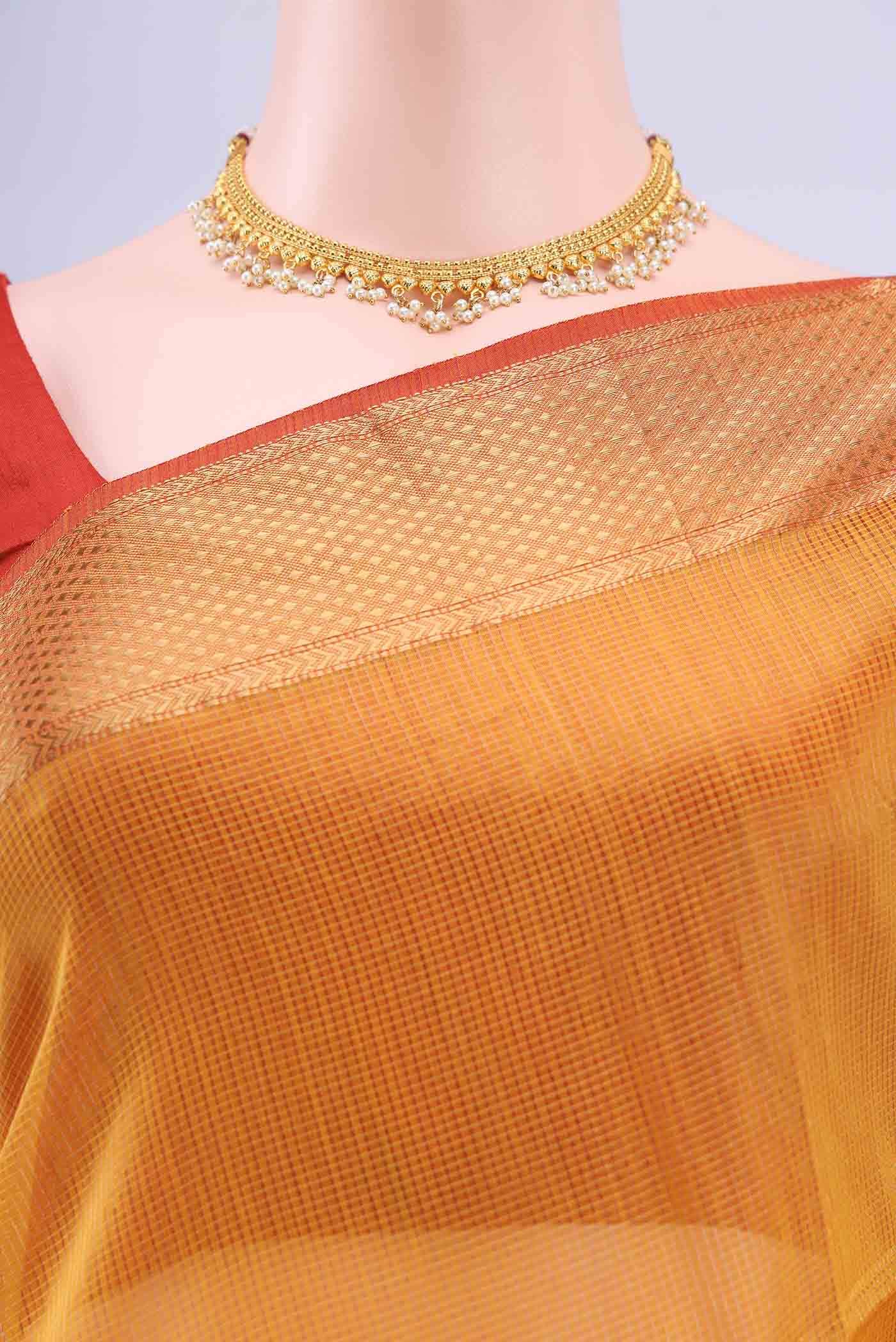 Mustard Maheshwari Silk Saree - Image 3