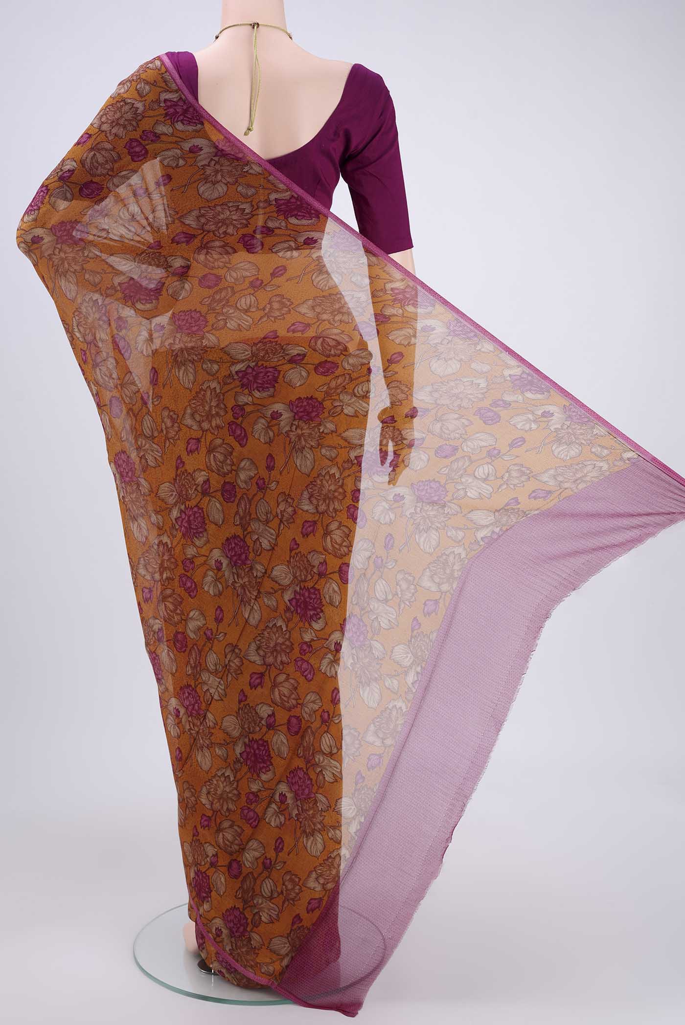Mustard Mysore Chiffon Saree - Image 3