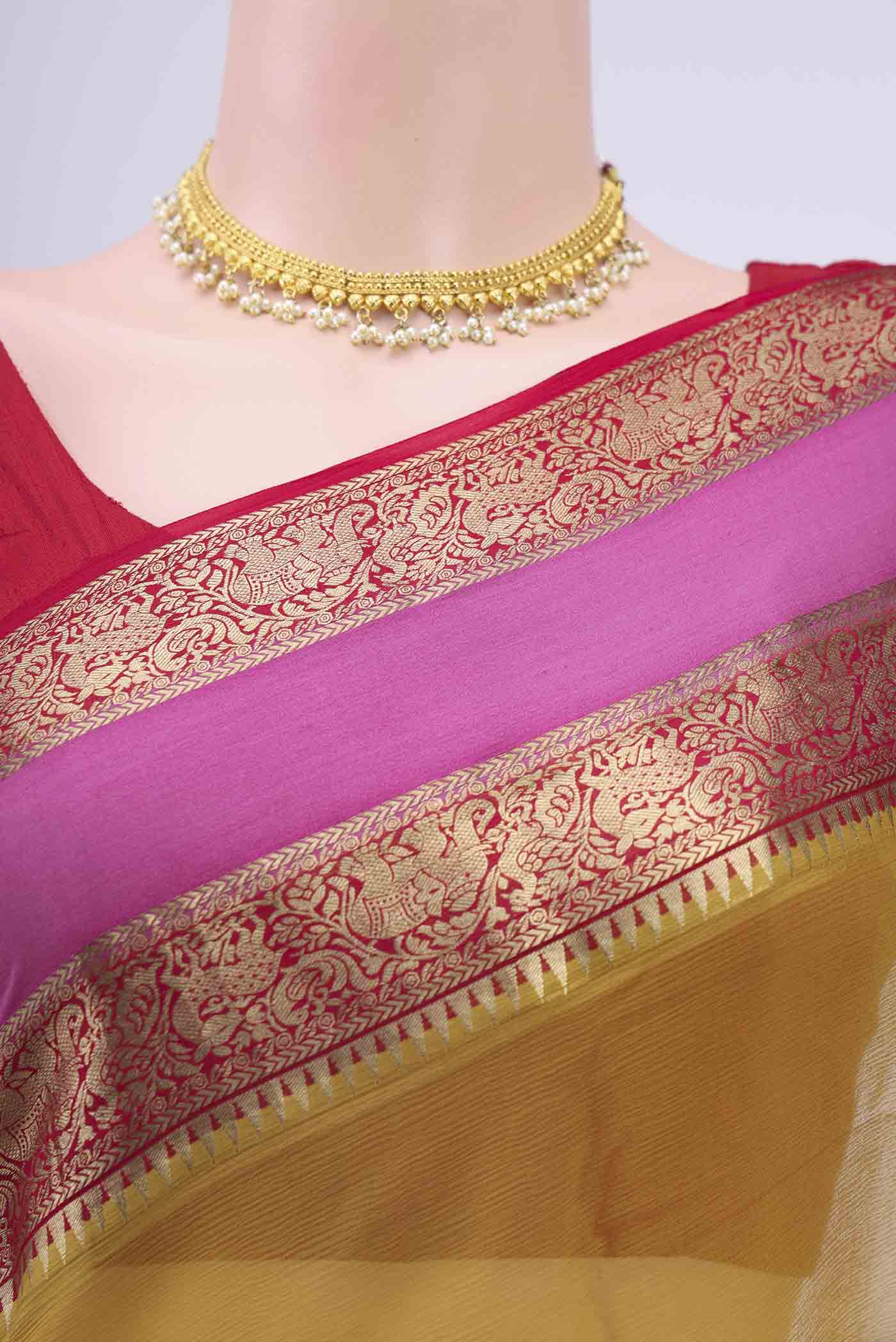 Mustard Mysore Chiffon Saree - Image 2