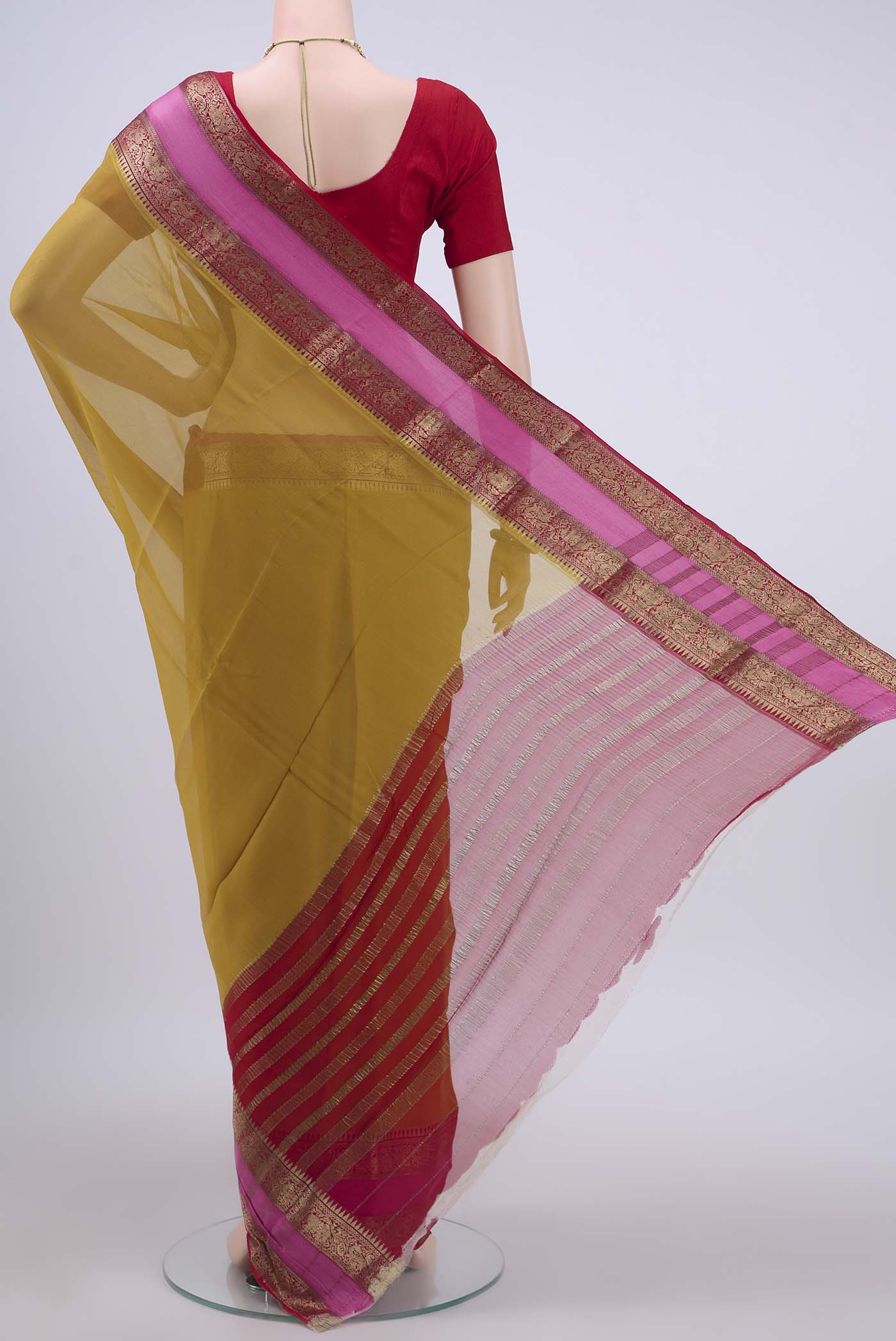 Mustard Mysore Chiffon Saree - Image 3