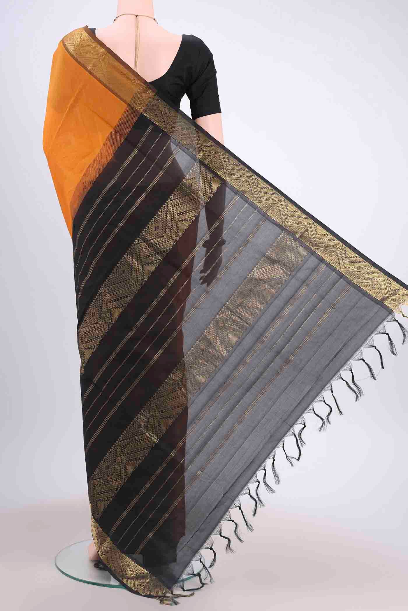 Mustard Blended Poly Cotton Saree - Image 3