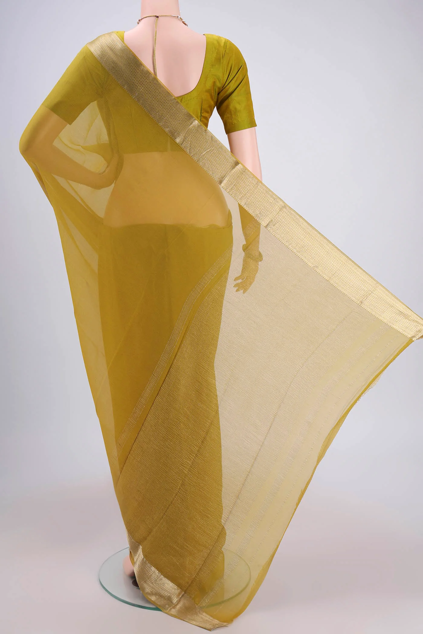 Mustard Mysore Chiffon Saree - Image 3