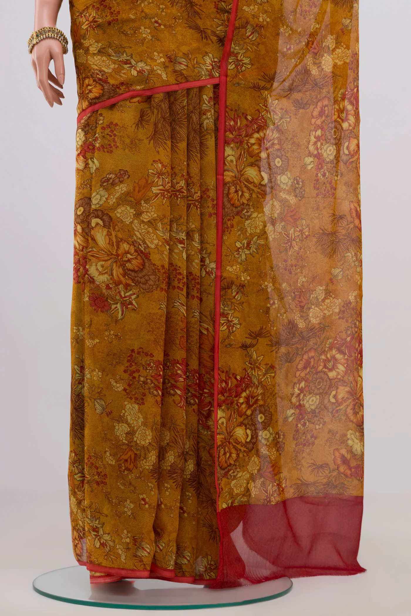 Mustard Mysore Chiffon Saree - Image 3