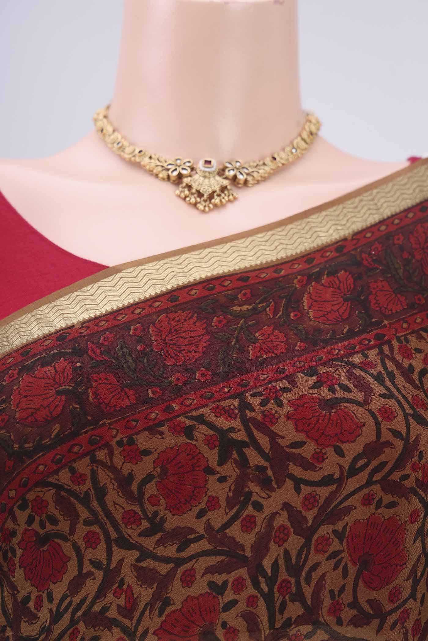 Brown Mysore Crepe Saree - Image 2