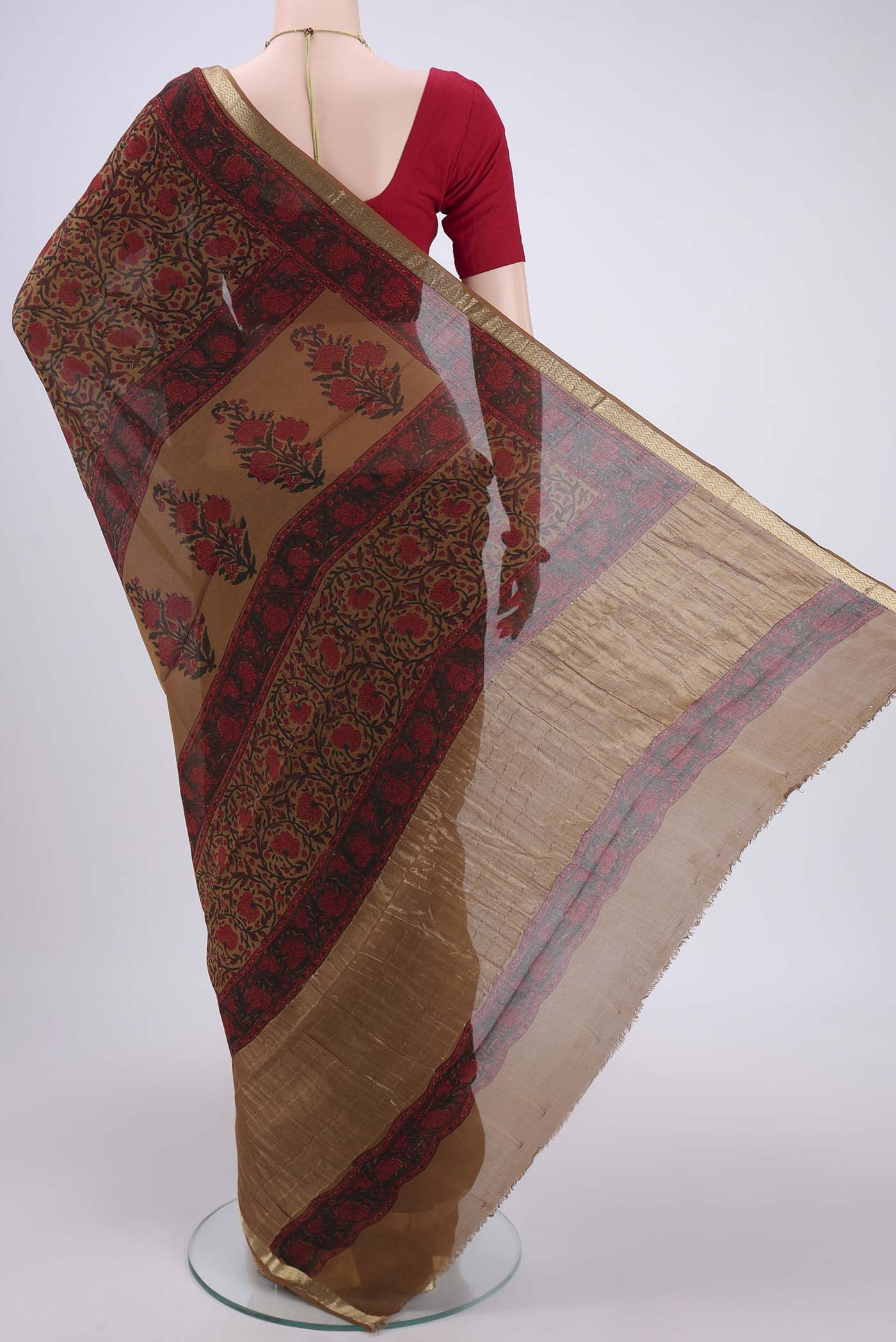 Brown Mysore Crepe Saree - Image 3