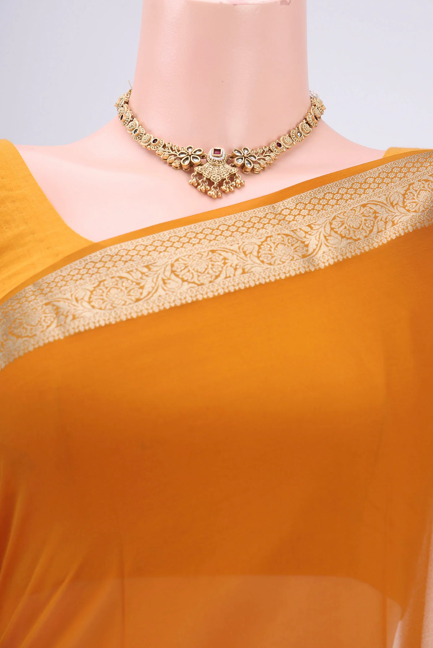 Mustard Mysore Georgette Saree - Image 2
