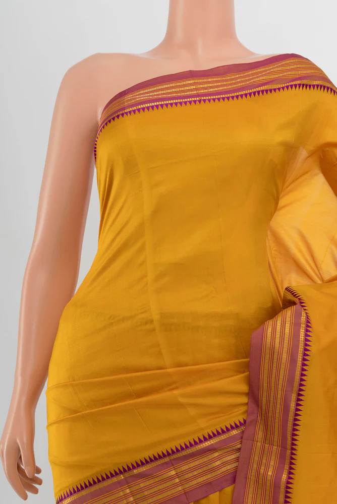 Mustard Narayanpet Silk Saree - Image 2