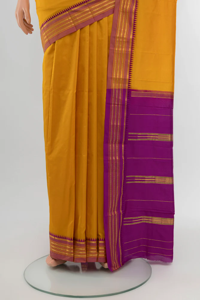 Mustard Narayanpet Silk Saree - Image 3