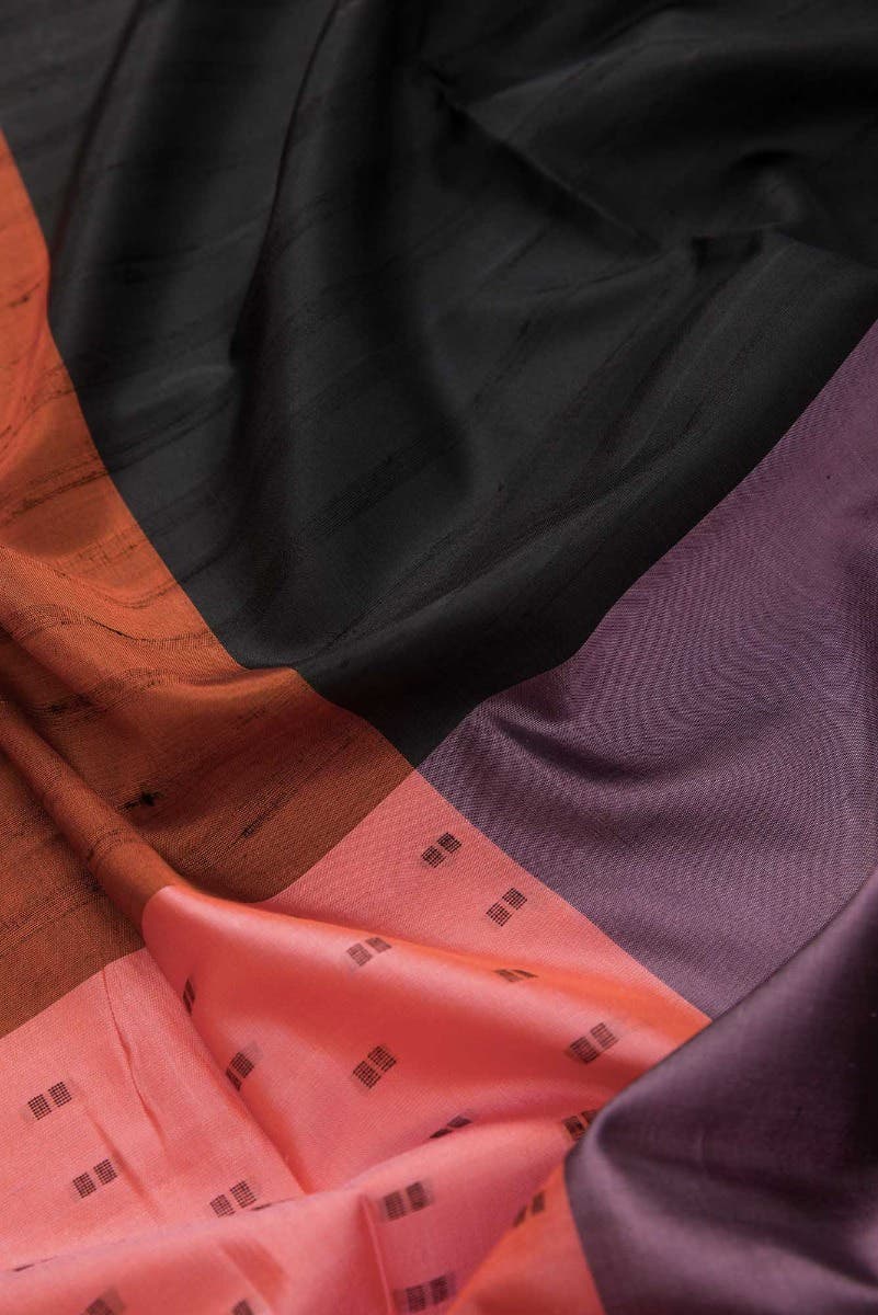 Mustard|Pink|Peach and Black Dual Tone Soft Silk Saree - Image 3