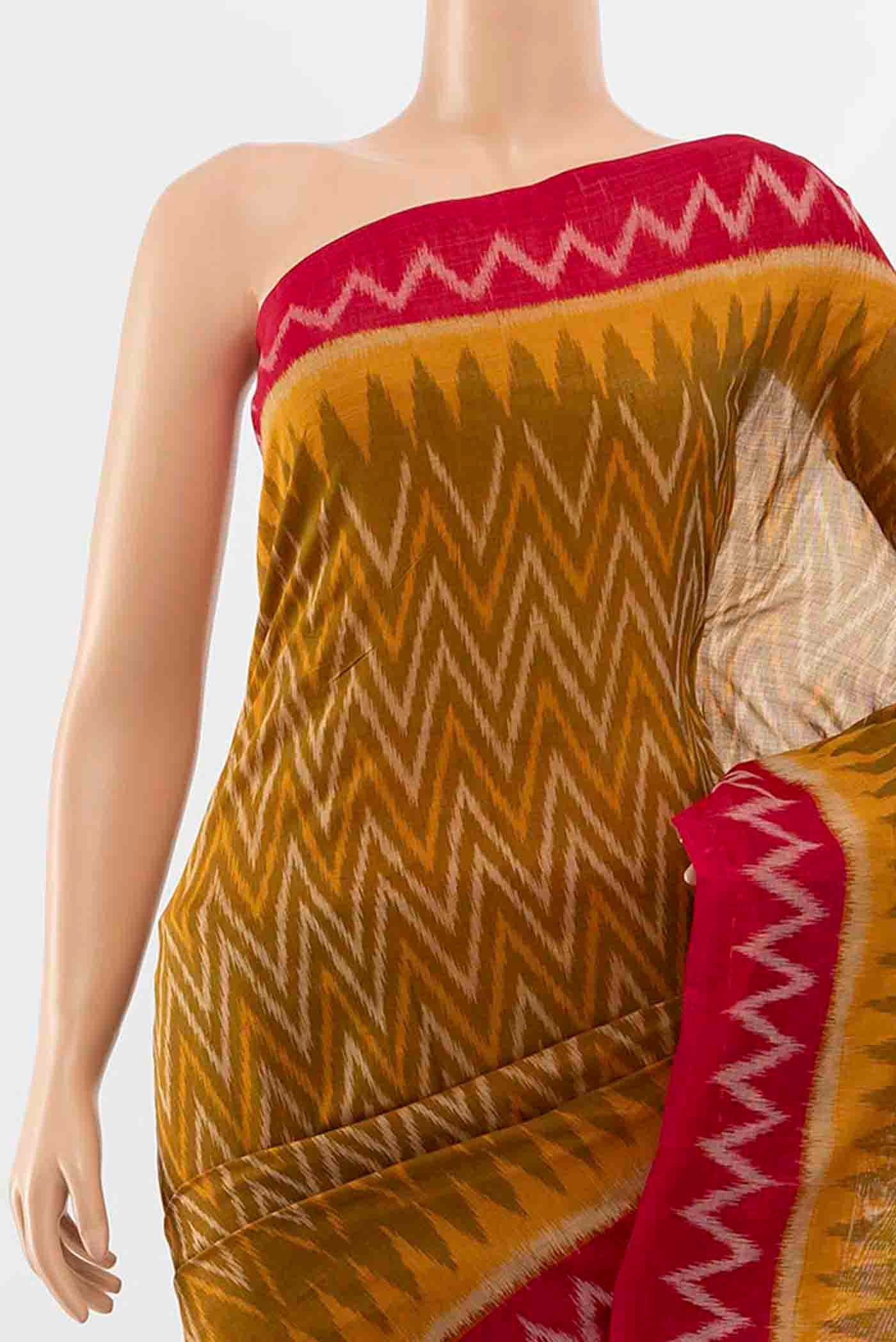 Mustard Pochampally Cotton Saree - Image 2