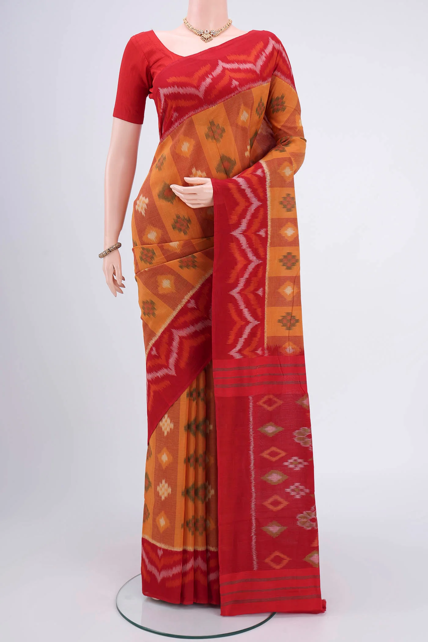 Mustard Pochampally Cotton Saree