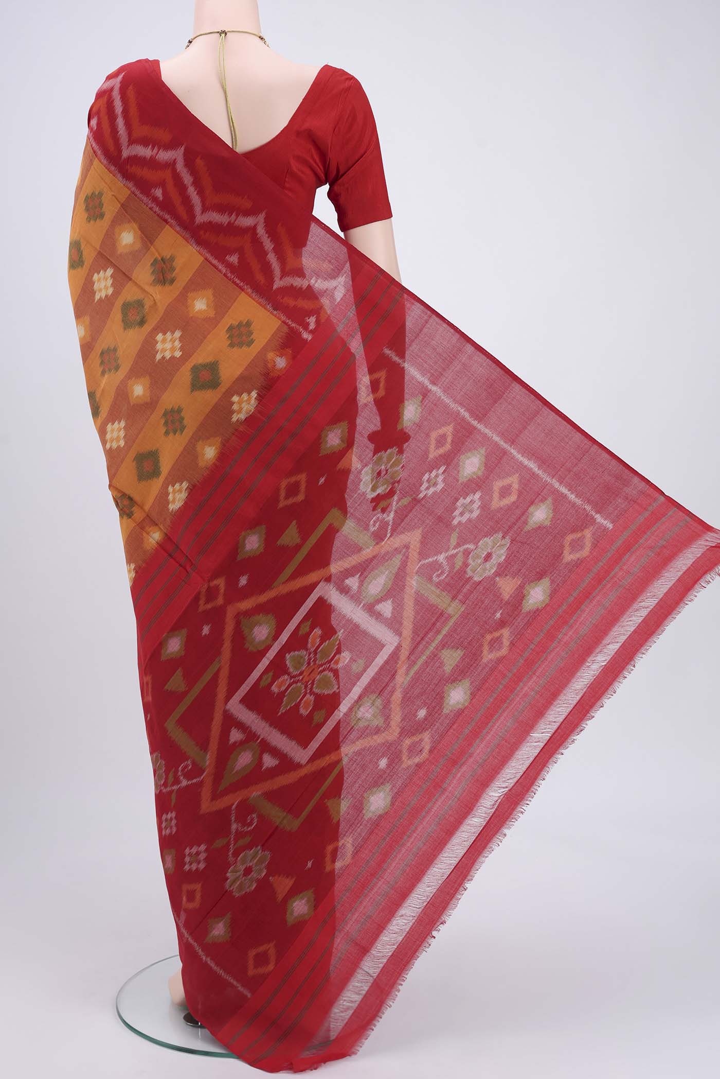 Mustard Pochampally Cotton Saree - Image 3