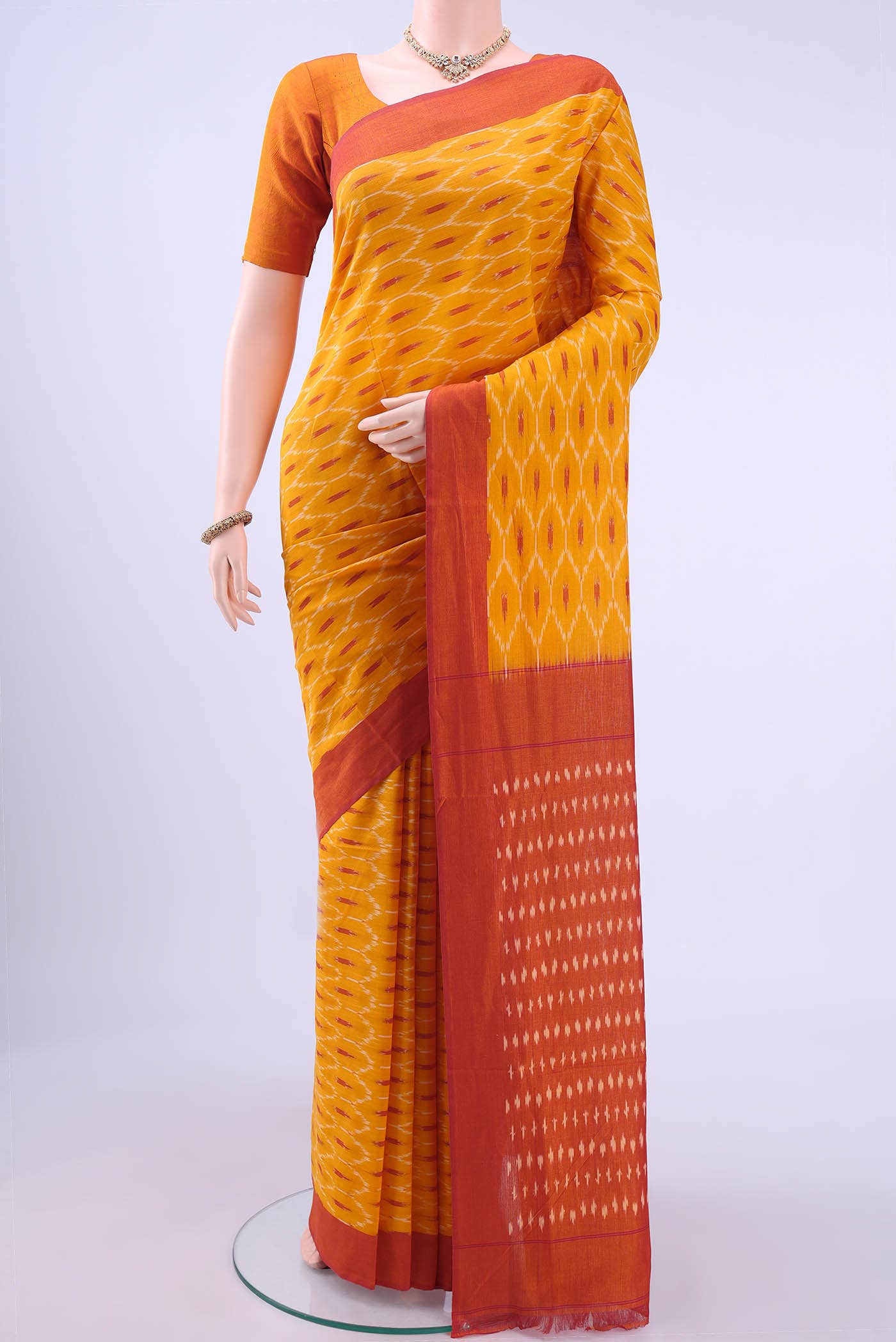Mustard Pochampally Cotton Saree