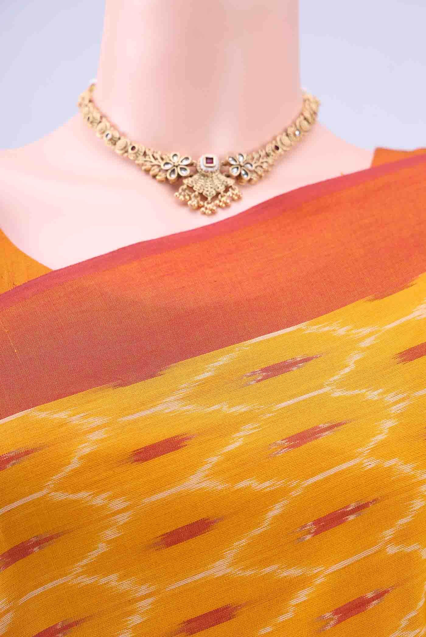Mustard Pochampally Cotton Saree - Image 3