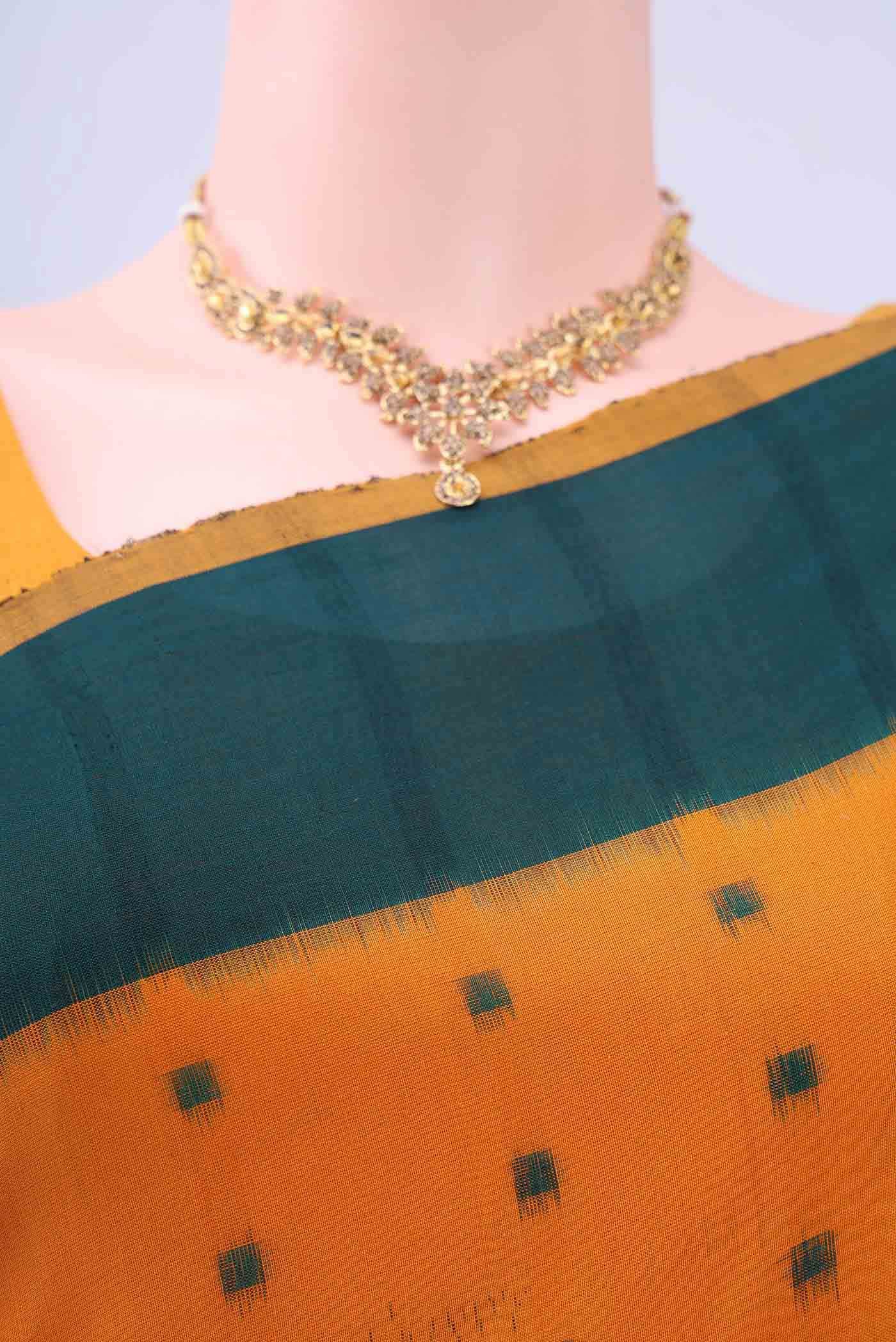 Mustard Pochampally Cotton Saree - Image 3