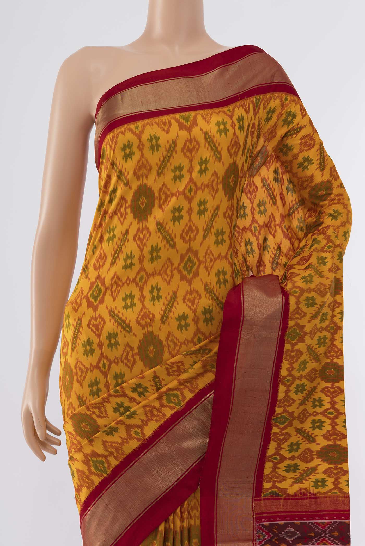 Mustard Pochampally Silk Saree - Image 2