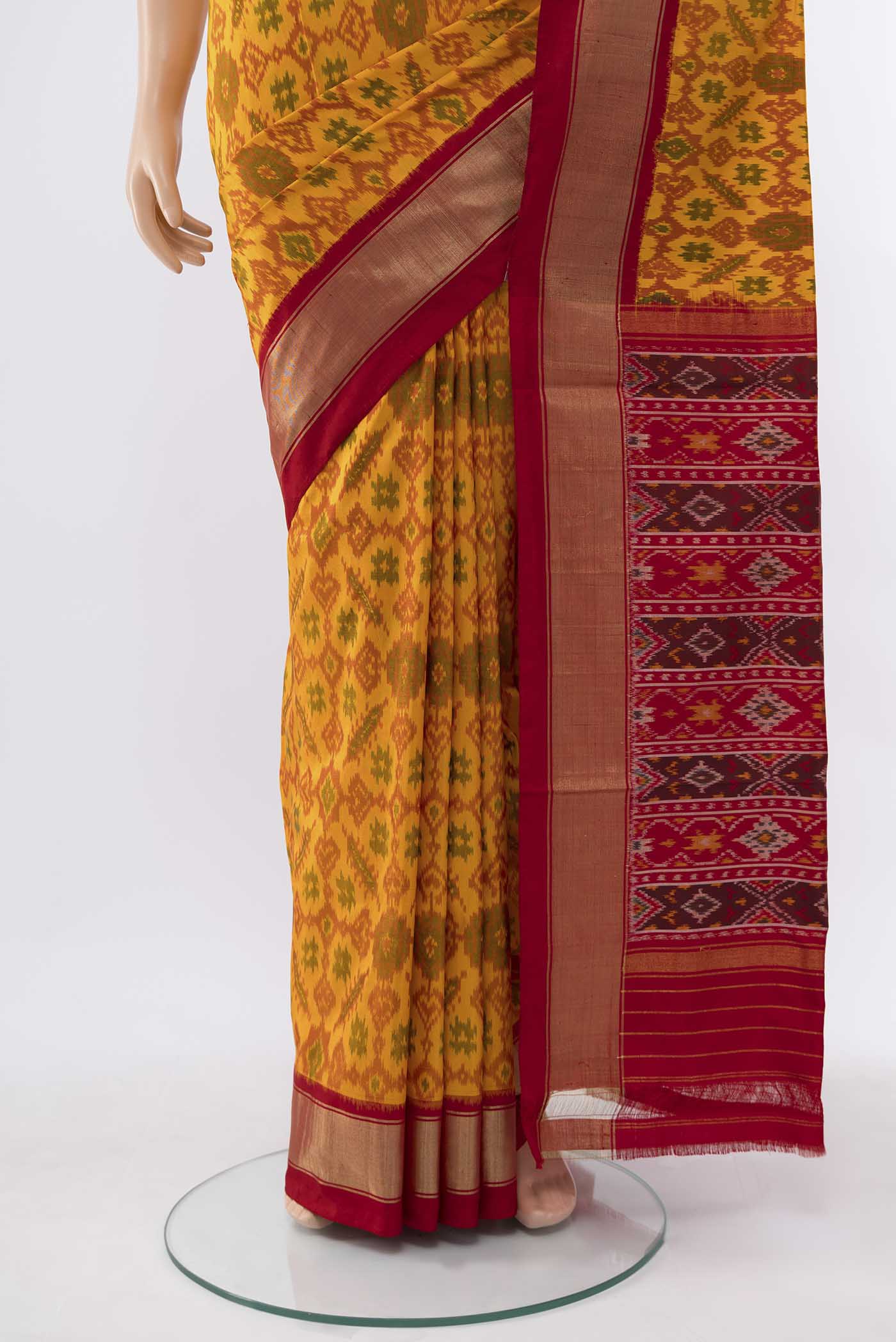 Mustard Pochampally Silk Saree - Image 3