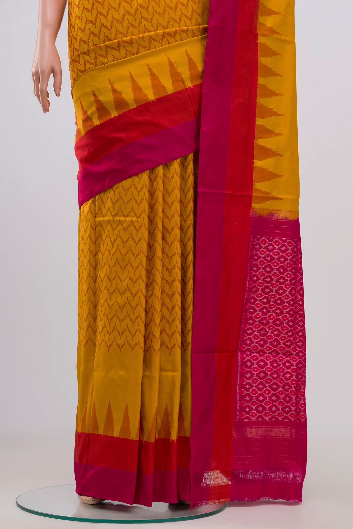 Mustard Pochampally Silk Saree - Image 3