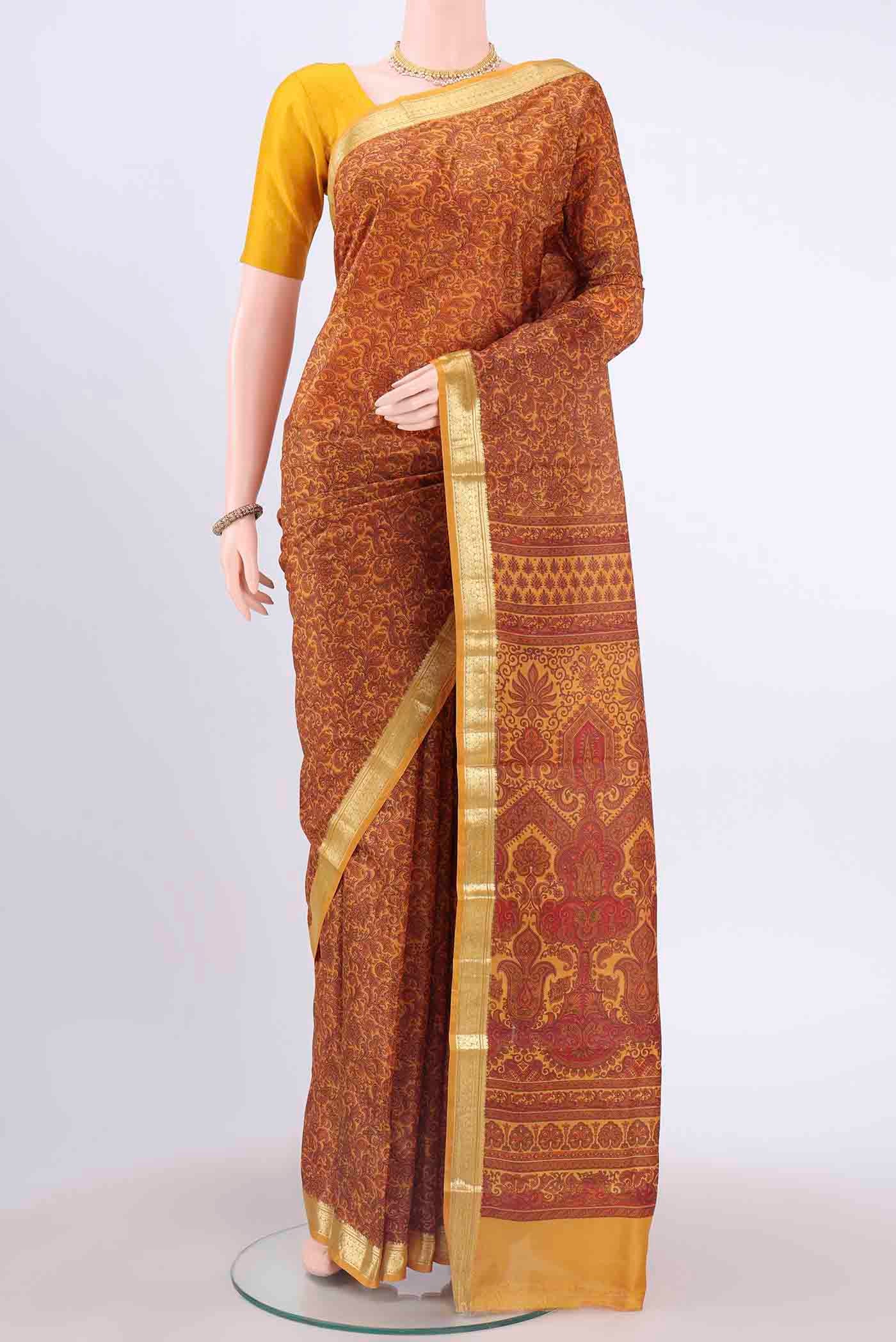 Mustard Printed Silk Saree